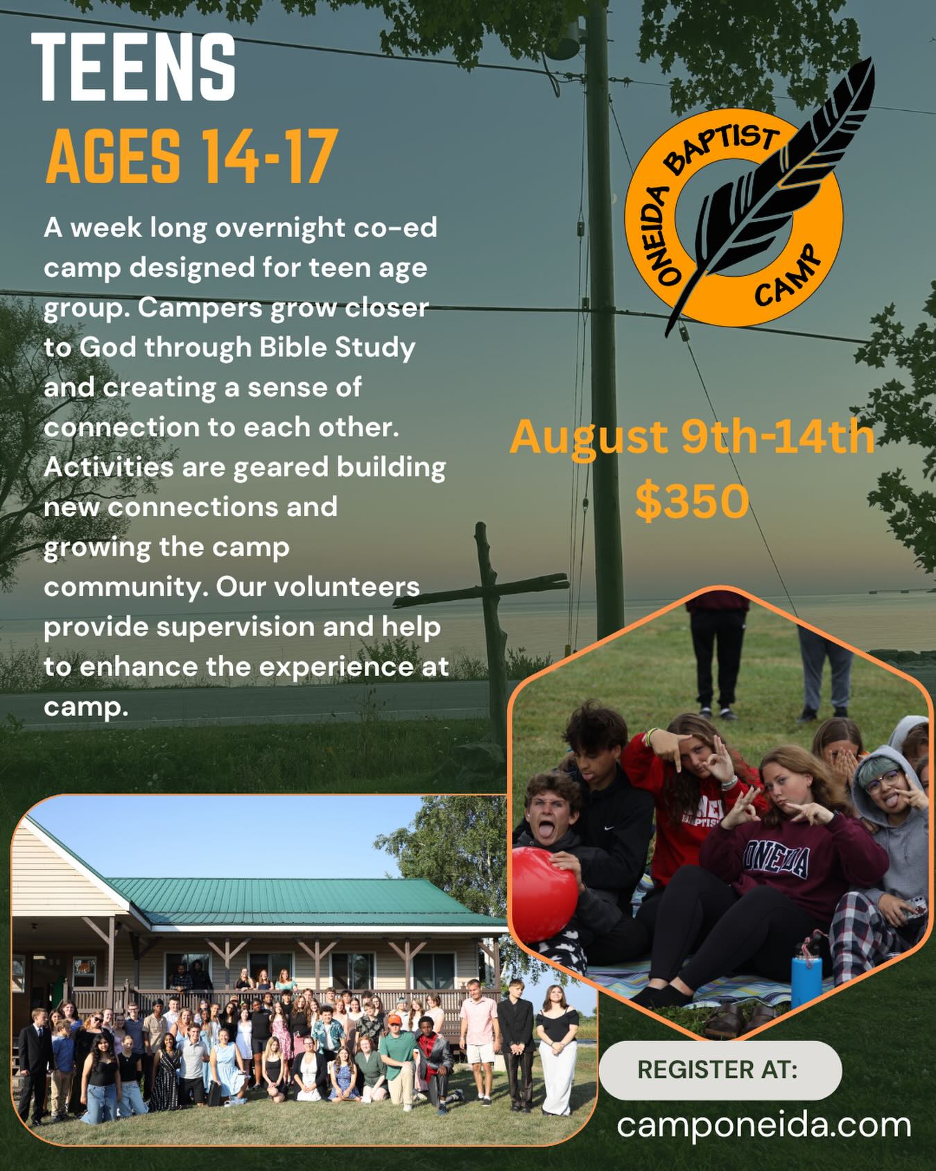 Hello Teens! A week that shares Gods praise, love, and devotion loudly! Bring your friends, connect with others, and grow within your faith! 🔥📣✝️
Come and sign up for Teens today!
https://www.camponeida.com/