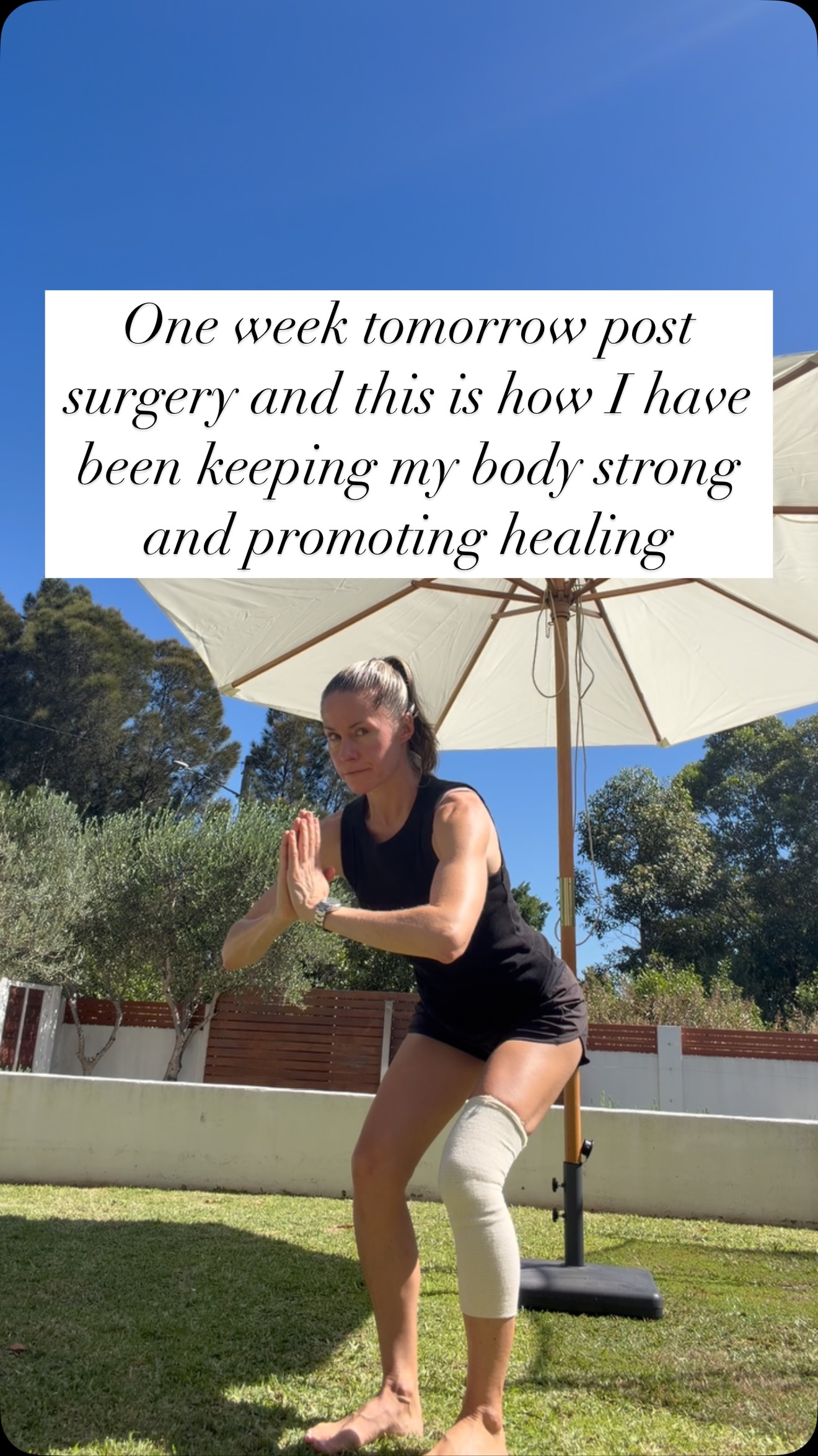 Got a glorious autumn day today so took my movement outside for some extra healing benefits.
A week tomorrow since surgery and have made sure I am getting plenty of movement in along with rest.
Have been ….
- walking pretty much on the hour ensuring heel to toe gait movement, so I don’t prioritize one side of my body and encouraging proper walking motion with even weight distribution
- calf raises for calf strengthening, even when sitting with my feet up on the couch pointing and flexing toes to promote blood flow for optimal healing
- started small squats today for quad strengthening and when on couch, engaging my quad muscle to keep quad strength. Also lifting the leg while on couch and holding suspended at 45 degrees for 10 seconds x 10 to keep quad strength
- side lying leg raises to strengthen adductor muscles and glutes
- gently sliding my knee to butt (heel slides) to start getting a little range of knee flexion. Don’t have much but hoping once stitches are out this will increase. Going slow while skin is still healing.
-standing on one leg for mobility and balance. Going slow with this but started today and was happy to have some strength.
I truly believe movement is key to healing and I’m really focused on gentle, slow progression. Trying to stay patient and kind to myself as I move through this healing journey ❤️🩹
-
-
-#integrativehealth #wellness #health #healthyhabits #healthylifestyle #healing #healingmeniscus