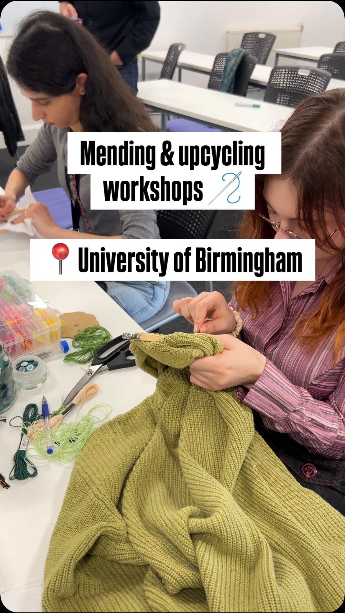 Green Week 2026 at University of Birmingham 💚✨
We were invited into the Business School to deliver workshops focused on Textiles, People & Planet 🌍♻️👖
Across two sessions, staff and students learnt how to:
🪡 fix broken hems & shorten garments
🧵 try darning & repair delicate fabrics like lace
♻️ create patches to upcycle and transform clothes
🌸 learn simple embroidery techniques
A big thank you to @unibirmingham for welcoming us to be part of the conversations about sustainability & fashion and to Chloe from @restitchstudio.worcs for all her sewing expertise in this workshops ✨
What’s one item you have sitting in your wardrobe that you’d like to mend or upcycle? 🪡💭
#reinvntd #makedoandmend #greenweek #circularfashion #upcycling