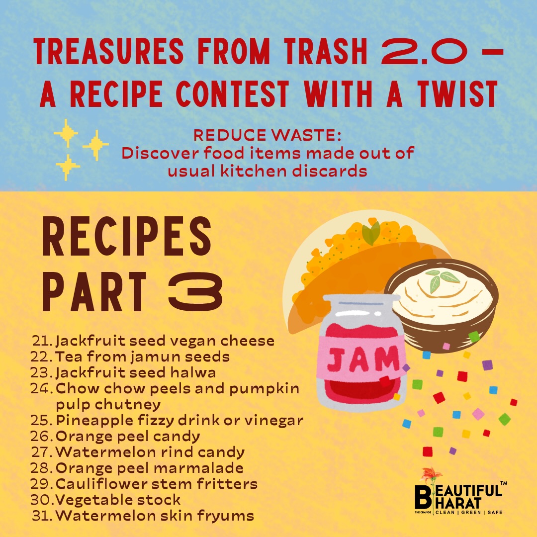 Join our exciting Kitchen Secrets campaign through the month of April when we share 31 recipes of delicious items cooked from food scraps people normally toss in the bin.
Here is the third set of recipes collected over three years. Choose as many as you can from these or try one each day! Be sure to tell your friends about this so they fill the form too (link in bio). We’d like more people across cities doing what our grandmothers were expert at! We discover new recipes each month - stay tuned for more!
If you are in Bengaluru, we are planning a live event end April - so stay tuned and join in with your dishes.
We’ve unearthed wonderful recipes from items people normally toss in a bin - and are delighted to share these widely. We need more people to know these secrets, so please share them widely - like a recipe chain, tag 5 others who will also try them and let’s make this trend viral. Why this is a good idea - more nutrition, less waste, less grocery shopping, so health and savings to you, as well as to the planet!
Access recipes here: https://rb.gy/rmawn3
Connect to know more on Instagram DM @beautifulbharatorg or mail beautifulbharat.org@gmail.com