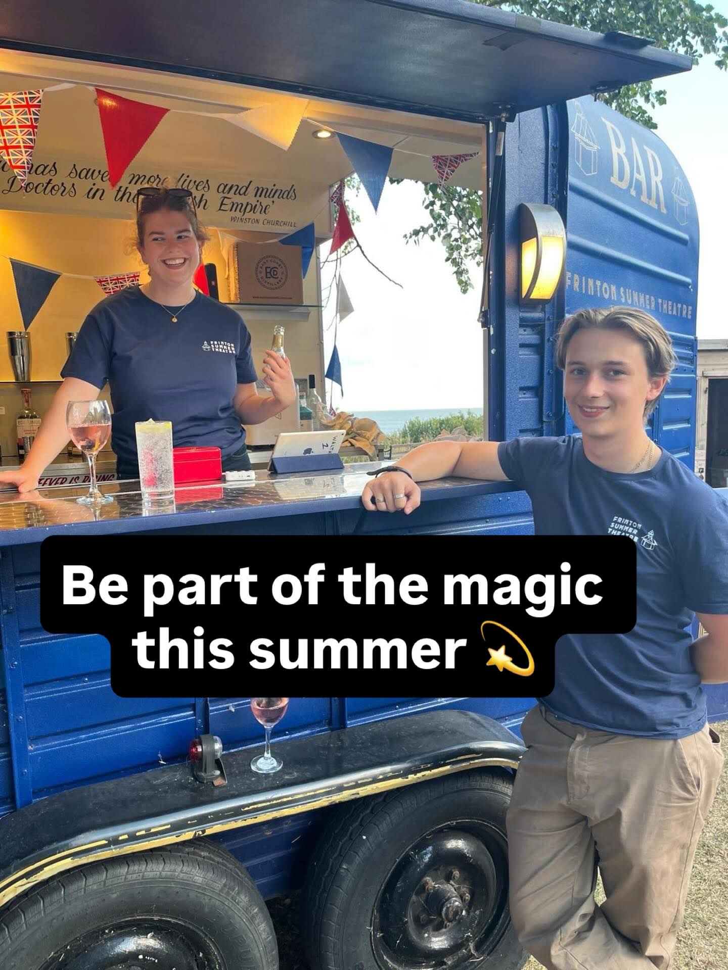 FANCY A SUMMER AT THE THEATRE?
Join our Front of House & Backstage Volunteers (18+)
EVERYONE WELCOME!
Ushers • Bar • Box Office • Backstage
Meet people.
Have fun.
Be part of the magic.
No experience needed
No need to be a member - everyone’s welcome
Flexible commitment - a few shows to all season!
Contact enquiries@frintonsummertheatre.org