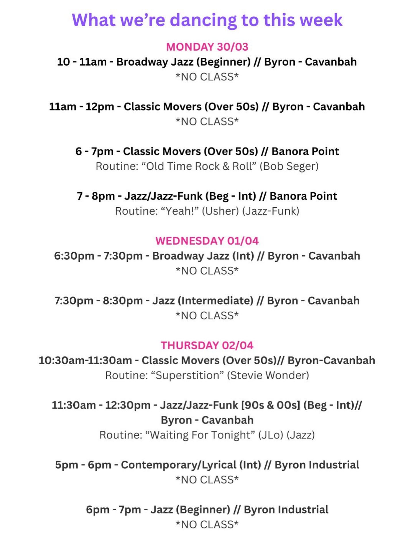 👉👉👉WEEK 9 Routine List!
Another week of dancing fun awaits! 🎉 (Being Easter week, we have a reduced timetable. But still a bunch of chances to enjoy class this week.)
➡️ To book your adult dance class fun, head to www.dancelovestudios.com (link in bio 🔗🔗🔗)
📍Classes in Byron Bay & Banora Point
Let’s dance! 👯♀️💃🕺
(🎶 full routine list for each class for the term is always available at dancelovestudios.com/routines )
#dancelovestudios #adultdancestudio #adultdanceclassesinbyronbay #adultdanceclassesinbanorapoint #adultdanceclassesintweedheads