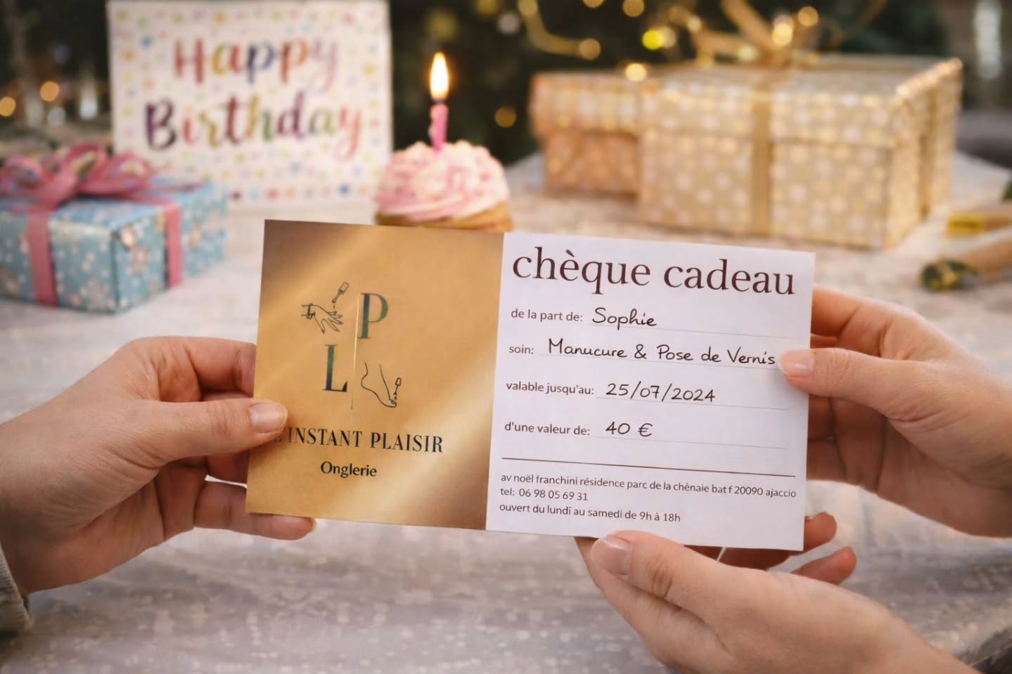✨ Les chèques cadeaux sont enfin disponibles !
Envie de faire plaisir à vos proches ? 💝
Offrez un moment de détente et de beauté avec les chèques cadeaux de L’Instant Plaisir Onglerie 💅
Parfait pour toutes les occasions :
🎂 Anniversaire
🌸 Fête des mères
🎁 Cadeau surprise
💖 Ou tout simplement pour faire plaisir
Offrez bien plus qu’un cadeau… offrez un moment de bien-être ✨
📩 N’hésitez pas à me contacter pour plus d’informations ou pour réserver votre chèque cadeau
#chequecadeau #onglerie #cadeauanniversaire #fetedesmeres #bienetre nails instantplaisir