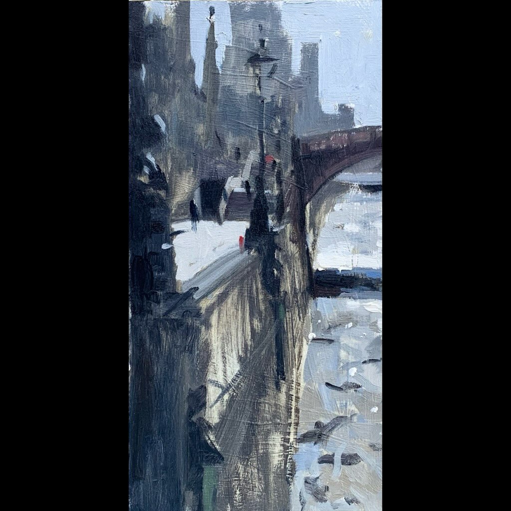 Another fabulous painting workshop with @jamesmckaysmith @terrylevin @ethanfoxpaints and @lena_stogneva
Grey skies with occasional sunshine and quite a lot of wind. Today we looked at big shapes, a bit of perspective, tone and the verticality of city painting.
Here is my second demonstration piece of the day.
I will share some of the other works created by the gang in the next post.