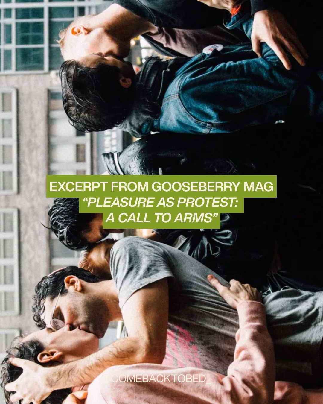 Had the utmost joy contributing to @gooseberry.mag and writing about allllllll about pleasure ✊ This edition comes out this week!
Pleasure in this context is not meant as inherently or only s•xual but in anything that connects us to feeling, wanting and the sensation of being alive and human. Pleasure is not the only solution but it is a way through and together.
Cover image from Kiss 2 Resist directed by David Sabshon, and shot by William Hart and Masa Jankovic