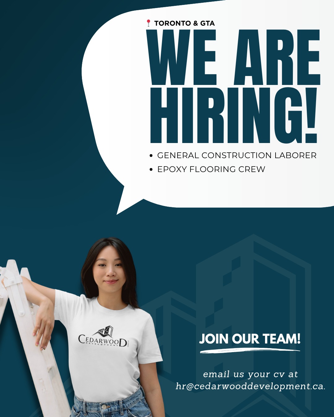 🚨 WE ARE HIRING — Toronto & GTA! 🚨
Cedarwood Development Group is growing and we are looking for hardworking, dedicated people to join our team! 💪🔥
We are currently hiring for:
🔨 General Construction Laborer
🏗️ Epoxy Flooring Crew
If you take pride in your craft, show up ready to work and want to be part of one of the fastest growing renovation companies in the GTA — we want to hear from you! 🙌
📍 Based in Toronto & GTA
💰 Competitive Pay
🤝 Positive Team Culture
📈 Room to Grow With Us
Tag someone who needs a great opportunity! 👇
📧 Send your CV to hr@cedarwooddevelopment.ca
🌐 cedarwooddevelopment.ca
📞 (437) 477-7366
⏰ APPLY BEFORE APRIL 24TH — Spots are limited!
#NowHiringToronto #NowHiringGTA #ConstructionJobsToronto #ConstructionJobsGTA #EpoxyFlooringJobs #HiringNowOntario #TorontoJobs #GTAJobs #ConstructionCareers #EpoxyFlooringCrew #GeneralLabourToronto #CedarwoodDevelopmentGroup #JoinOurTeam #RenovationJobsGTA #OntarioConstruction #TrustTheProcess