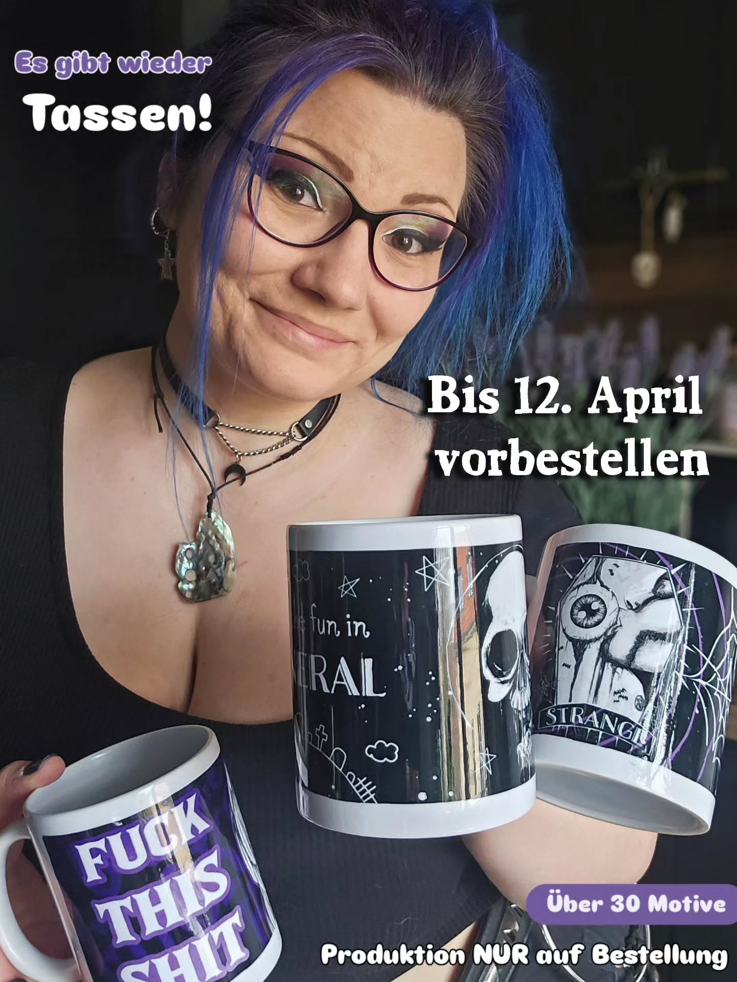 Bis 12.April habt ihr wieder die Möglichkeit euch Tassen zu sichern. 🤗✨️
Wie immer gilt: Produktion erfolgt NUR auf Bestellung!
Ihr könnt zwischen über 30 Motiven auswählen und es gibt wieder Sternzeichen Tassen. Diese könnt ihr mit Namen und Geburtsdatum personalisieren lassen. 🤗
Die Tassen werden gesammelt am 12.April abends bei einer Druckerei in Deutschland bestellt und ab 25.04. an euch versendet. :)
Wichtige Daten:
• versicherter Versand und Sendungsverfolgung
• Abholung in Jena möglich
• Fotodruck der Kunstwerke: 190mm x 80 mm
• Sublimationsdruck glänzend (Bild wird in Keramikglasur eingebrannt)
• Material: Keramiktasse 340ml
• Durchmesser: 82mm
• Gewicht: 380g
• Höhe: 95mm
• bedruckt in brillanter Fotoqualität
• Spülmaschinen geeignet laut Druckerei. Für eine möglichst lange brillante und leuchtende Farbwiedergabe wird das spülen mit der Hand empfohlen. Einfach zur Sicherheit, damit ihr lange Freude an der Tasse habt. :)
#smallartists #gothicartist #gothichomedecor #gothaestetic #goth