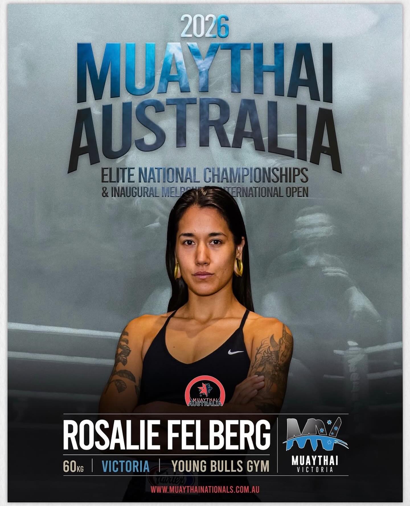 Our 6th fighter competing this weekend, representing team VIC in elite A class 60kg at the Melbourne International Open @rosiefelb Come support the YBG fight team! Get your tickets here: https://muaythainationals.com.au #youngbullsgym #muaythaivictoria #muaythaiaustralia