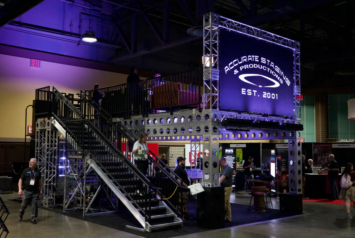 USITT 2026 – Long Beach
Accurate Staging’s first year attending USITT was truly one to remember. It was a pleasure connecting with new faces while also spending time with longtime friends and industry peers.
With the first double-decker mezzanine in the expo’s history, we set out to make a big splash. A big thank you to the teams at @usitt and @longbeachcec for their partnership in bringing this vision to life.