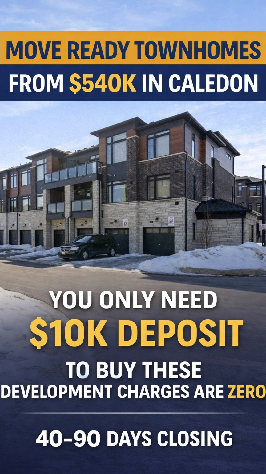 Move-in ready townhomes in Caledon from just $540K.
Yes, you read that right — and you only need $10,000 deposit to secure a unit.
Closing in 90 days
$0 development charges
No maintenance fees for the first year
Perfect for buyers who want a quick closing, low upfront cost, and real ownership without waiting years.
These are limited inventory homes, and once they’re gone, prices and terms will change.
Call me if you want to secure one or comment “CALEDON” for full details.
Arshdeep Singh
Salesperson at Royal LePage Signature Realty
Call/Text: 416-857-7186
#arshpanesar #tdotpreconca #caledonrealestate #gtatownhomes #firsttimehomebuyergta