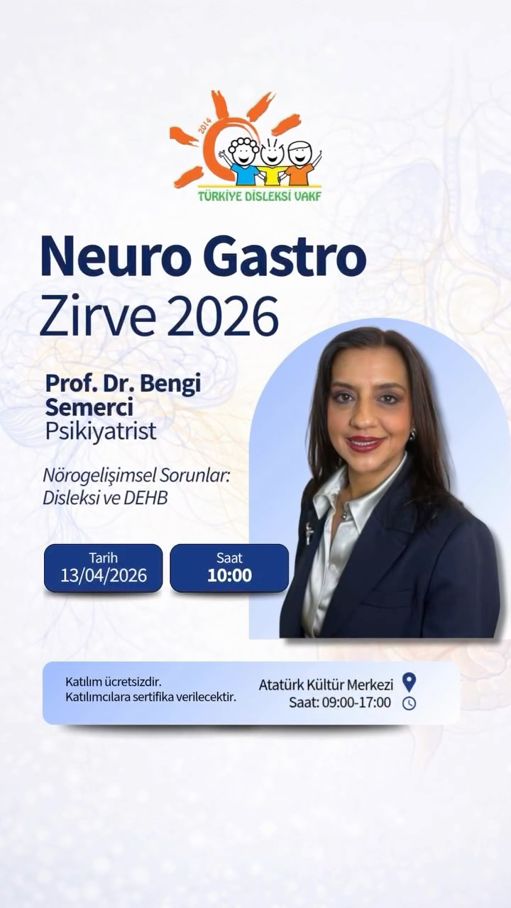 Değerli hocamız Prof. Dr. Bengi Semerci ile disleksi ve DEHB üzerine konuşacağımız bu özel oturuma sizleri de bekliyoruz.
#disleksi #nöroçeşitlilik #özelöğrenmegüçlüğü #dyslexia