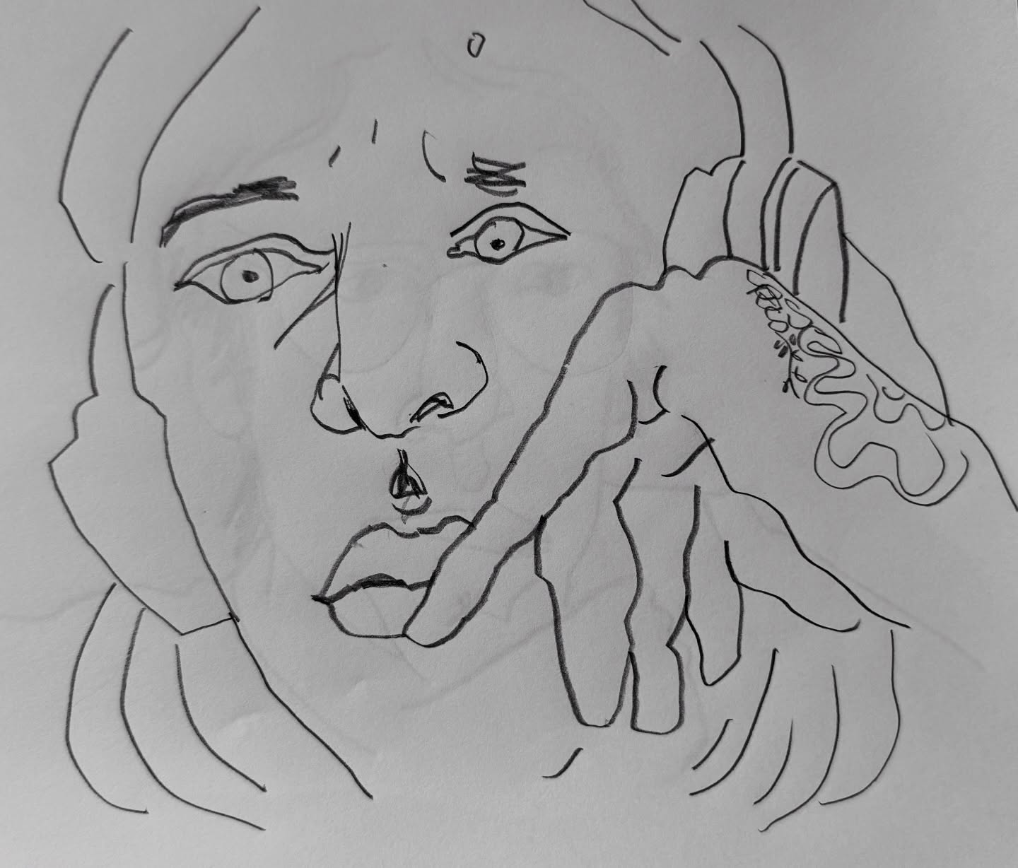 I like a public holiday because I can join in with @drawingisfree_org although I only had a pencil & had to leave early. Such a lovely, warm group, thank you Chloe 🙏🏻 #portraitdrawing #onetrackonepose #faces #eastermonday🐣