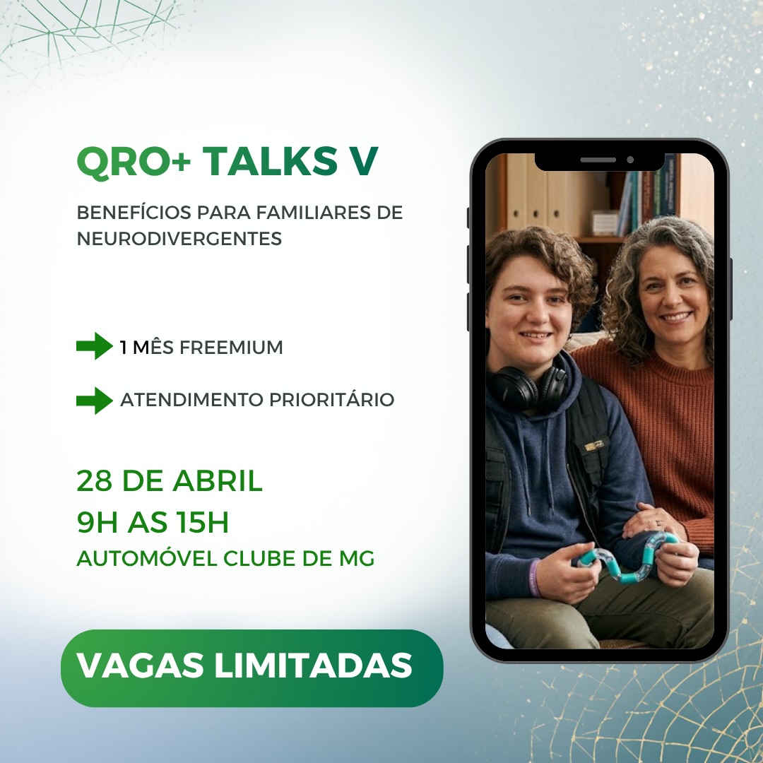 Neurodivergência em foco é o tema do QRo+ Talks V que acontece no próximo dia 29 de abril. A idealizadora, QRo+ Saúde, lançará durante o evento uma área especial dentro do aplicativo voltada para o público neurodivergente a fim de facilitar a marcação de consultas, acolhimento de famílias e acompanhamento.
Para os participantes do QRo+ Talks V, condições especiais como um mês gratuito da parte de assinatura da plataforma, além de prioridade nos atendimentos. As vagas são limitadas para o evento e condições especiais até dia 10 de abril. Garanta sua presença.
📍 Automóvel Clube Belo Horizonte
9h as 15h