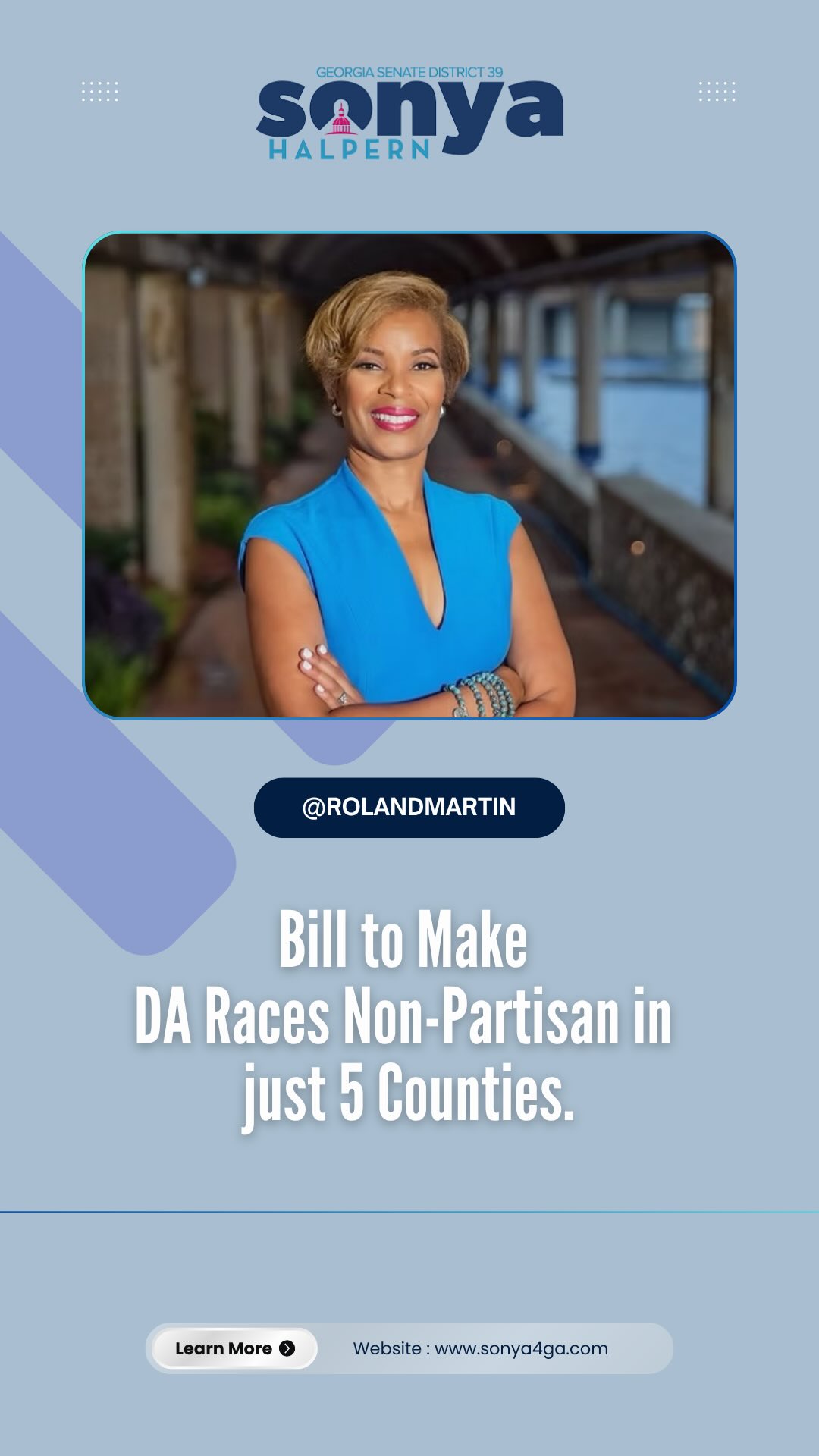 This bill would make DA races nonpartisan in just 5 counties, all of which currently have Black female DAs. The impact of these changes are us, and this is happening right under our noses! Stay informed, Georgia!
Check out this full interview on @rolandsmartin YouTube page!
#SonyaOnYourSide #IVotedNO #Sonya4GA