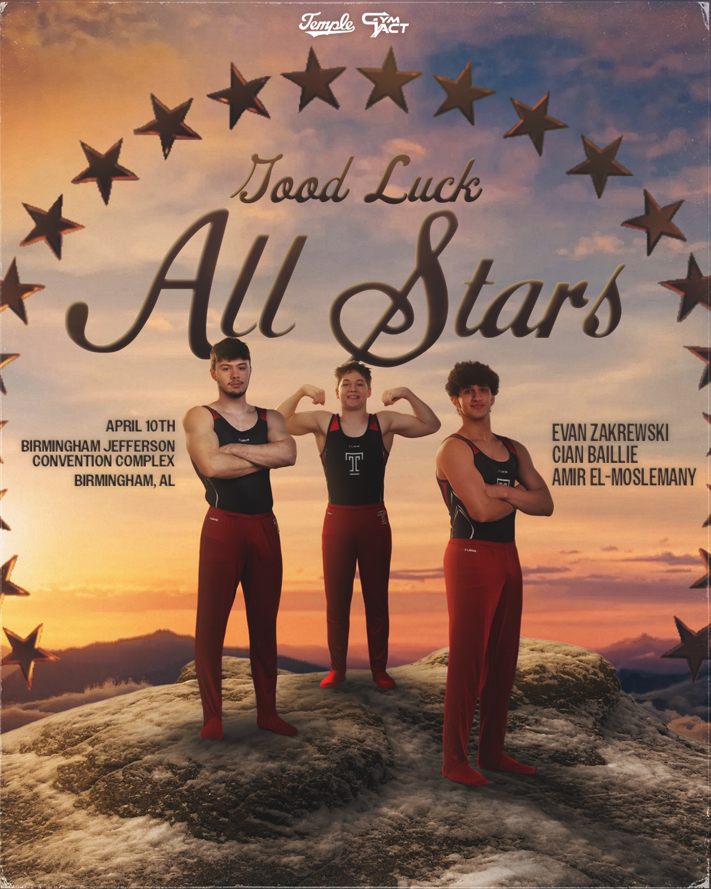 ๐ฌ๐๐๐๐๐
, ๐๐๐ ๐๐๐๐๐
Three Owls head to GymACT All Stars.
๐: Birmingham, AL
๐๏ธ: Jefferson convention Complex
๐๏ธ: April 10th
โฐ: 6 PM
#TempleMensGymnastics #TempleOwls #GoOwls #22forever