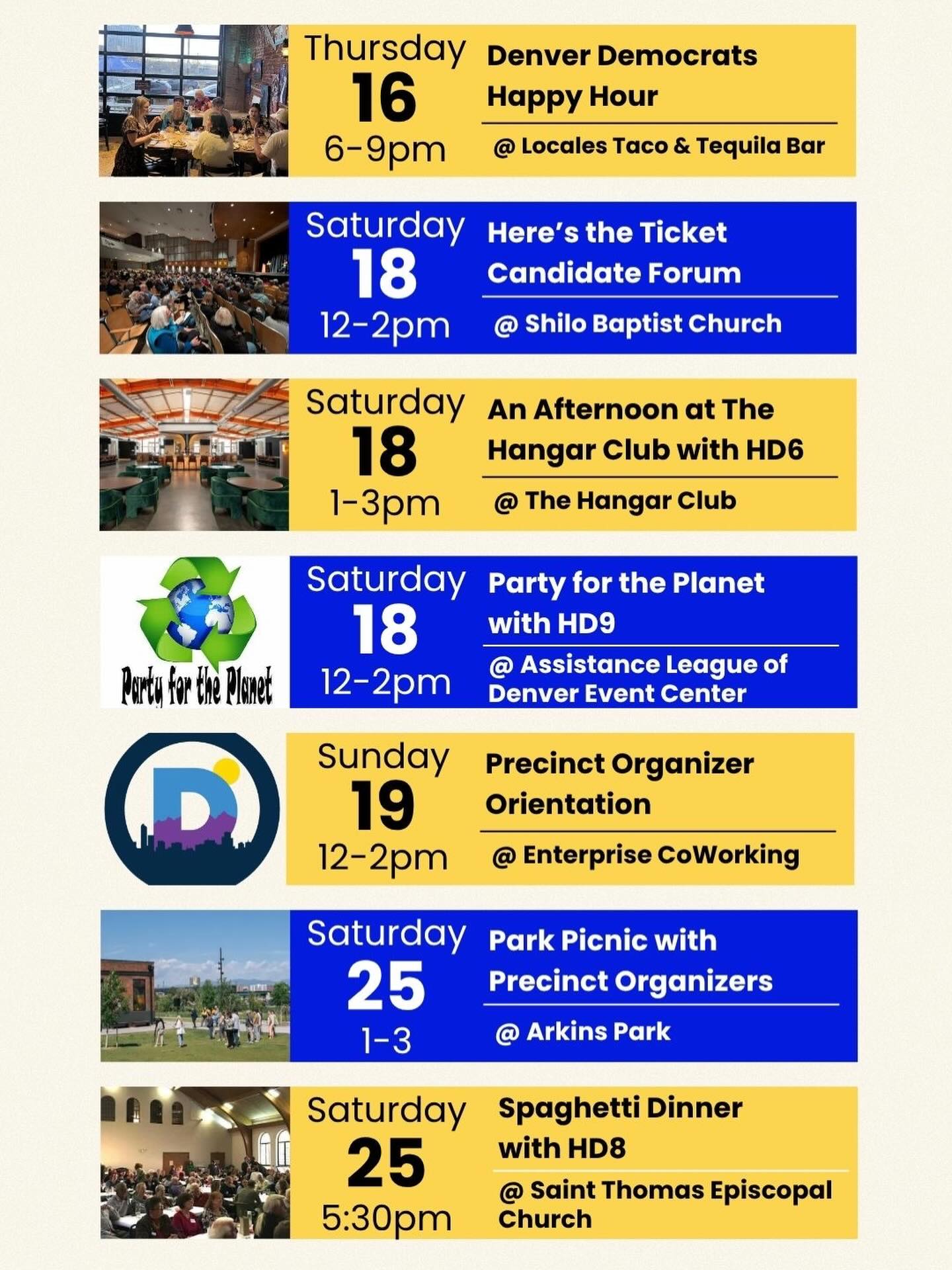 The Denver Democrats are having a BUSY April! We have events happening across the city! Events range from informing voters for the primary this June, getting our newest POs involved and fundraising over dinner! Hope to see you a few times this month! Many events are free check them out at our website!
#denver #democrats #denverdemocrats #getinvolved #socialevents