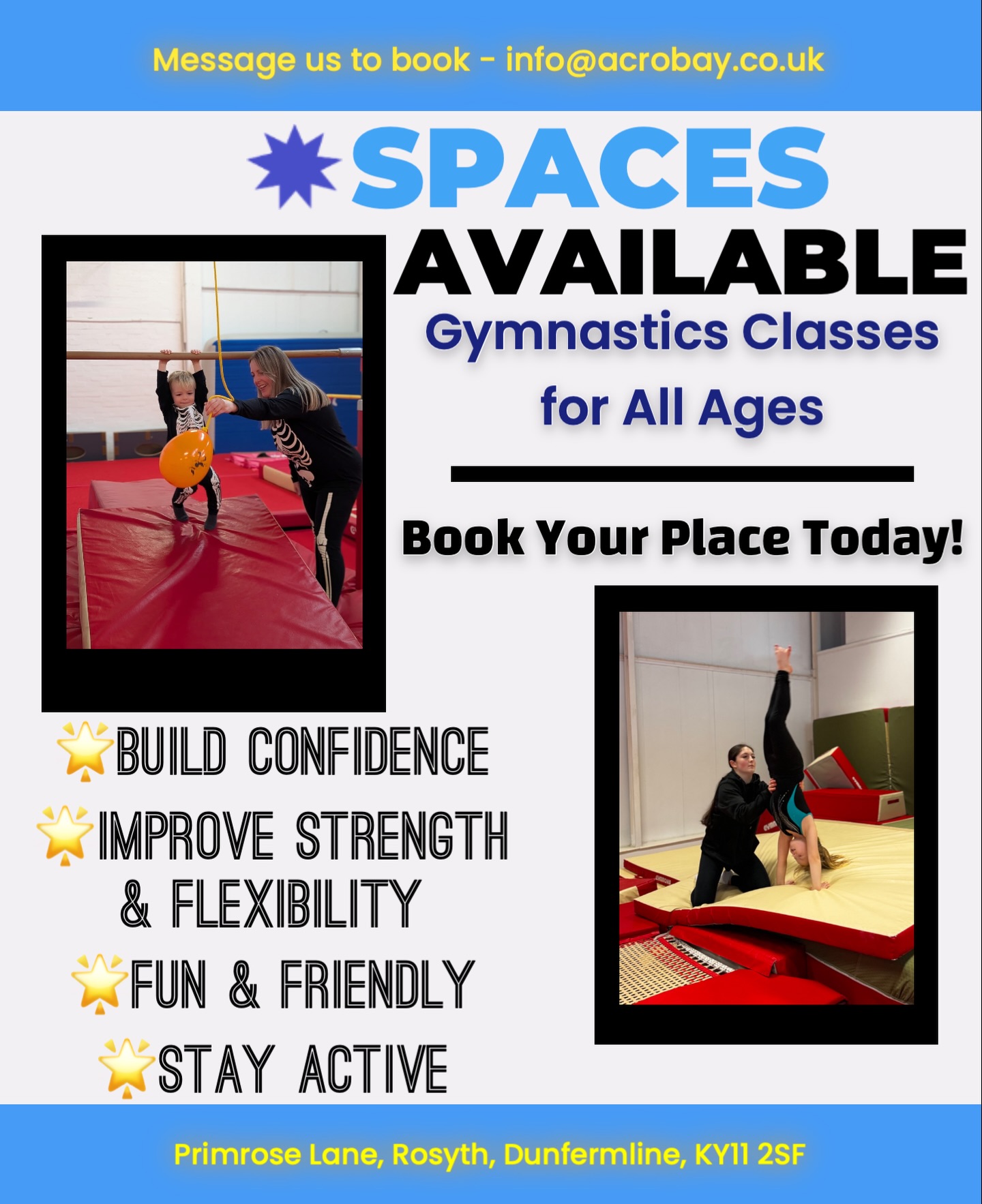 Book your spot for the April to July Term now! β¨
Simply click this link and choose your desired class to book. β€οΈ
https://acrobay-gymnastics-trust.classforkids.io/term/51