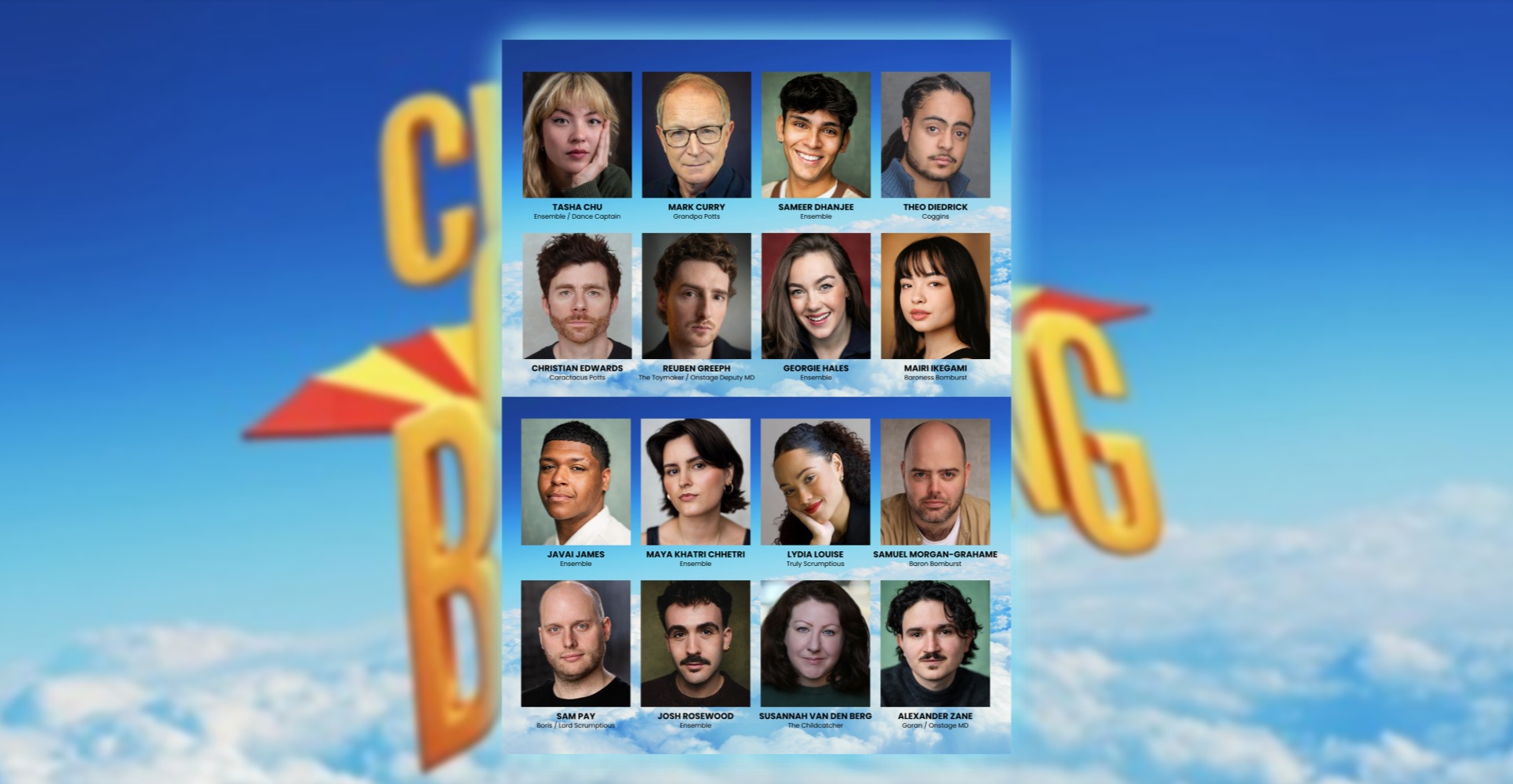 The Watermill Theatre announces casting for Chitty Chitty Bang Bang.
The cast for Chitty Chitty Bang Bang will feature Christian Edwards as Caractacus Potts and Lydia Louise making her professional debut in the role of Truly Scrumptious. Grandpa Potts will be played by Mark Curry and Susannah van den Berg will play The Childcatcher.
In the role of Baron Bomburst will be Samuel Morgan-Grahame; Mairi Ikegami will play Baroness Bomburst; Sam Pay will be Boris/Lord Scrumptious; in the role of Goran/Onstage MD will be Alexander Zane, The Toymaker/Onstage Deputy MD will be played by Reuben Greeph and Theo Diedrick will play Coggins. The ensemble cast will be Tasha Chu, Sameer Dhanjee, Georgie Hales, Javai James, Maya Khatri Chhetri and Josh Rosewood.
The role of Jeremy will be shared by Francis Adams, Bodhi Allnutt, Elijah Bailey and Lucas Froud and the role of Jemima will be shared by Auora Breslin, Juyoung Chang, Sophie George and Aila McLeish.