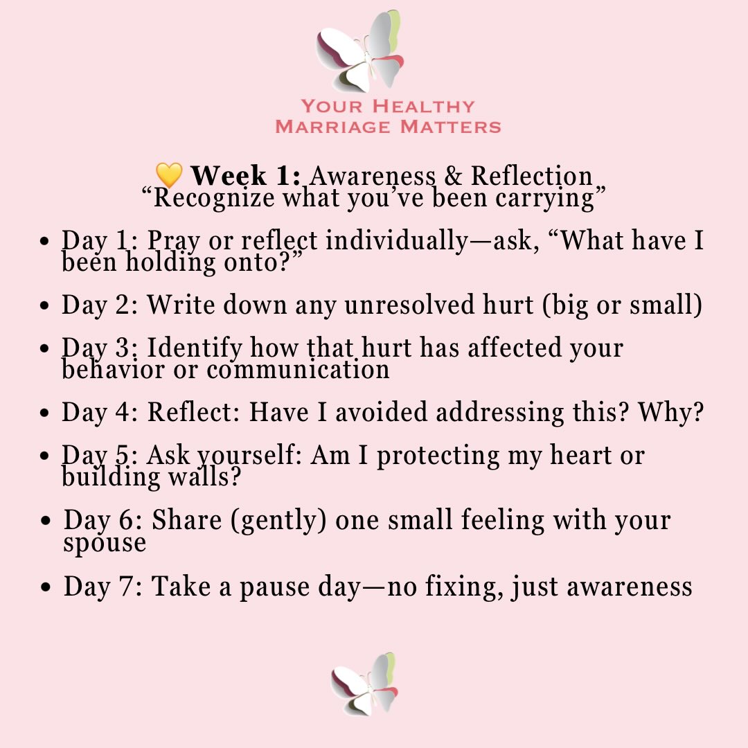 28-Day Forgiveness Challenge for Couples
Letting Go to Grow — One Day at a Time
Let’s start with Week 1……and go!!! #YHMM