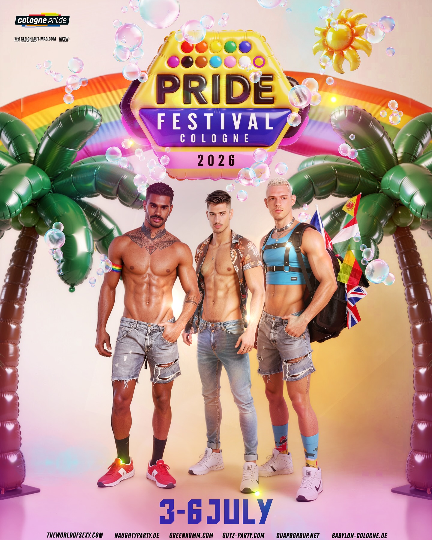 PRIDE FESTIVAL COLOGNE 2026 🏳️🌈 July 3-6 🏳️⚧️
The best time of the year 🥳 featuring
🎉 5 day & night events on 4 days
🎧 40 international & national DJs
🕺🏻 SEXY Dance Stage on 3 days
🏖️ ColognePride Beach on 3 days
↪️ Swipe for full program!
Tell the gurls, grab your friends & save your tickets 🎫 now @ link in bio 🔥
