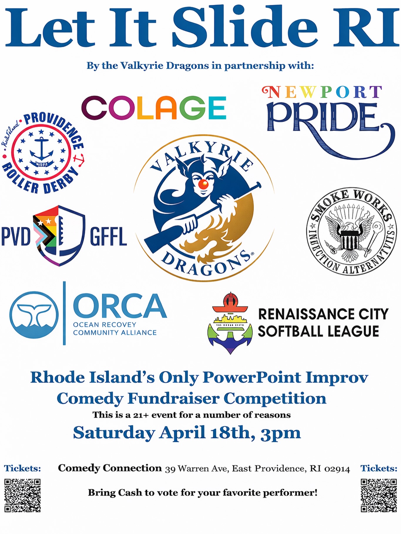 Laugh for a cause 🎤🌊
ORCA is taking the stage at Rhode Island’s first PowerPoint Improv Comedy fundraiser, where presentations are made on the spot with slides no one has seen before. Hosted by @valkyriedragons
As a show of support, come hang out, cast your vote, and help us win while raising money for cleaner beaches and waterways.
🎟️ Tickets + info: https://www.ricomedyconnection.com/events/let-it-slide-ri-2026