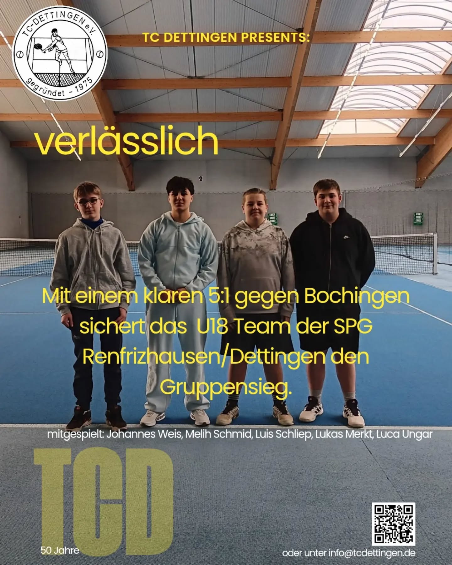 Dritter Gruppensieg und Aufstieg für ein Team des TC Dettingen. U18 gewinnt auch gegen den TC Bochingen deutlich. Nach Damen und Herren ein weiterer Meilenstein. #spgrenfrizhausendettingen #Tennis #wtbtennis #tcdettingen_horb #tevrenfrizhausenmuehlheim
