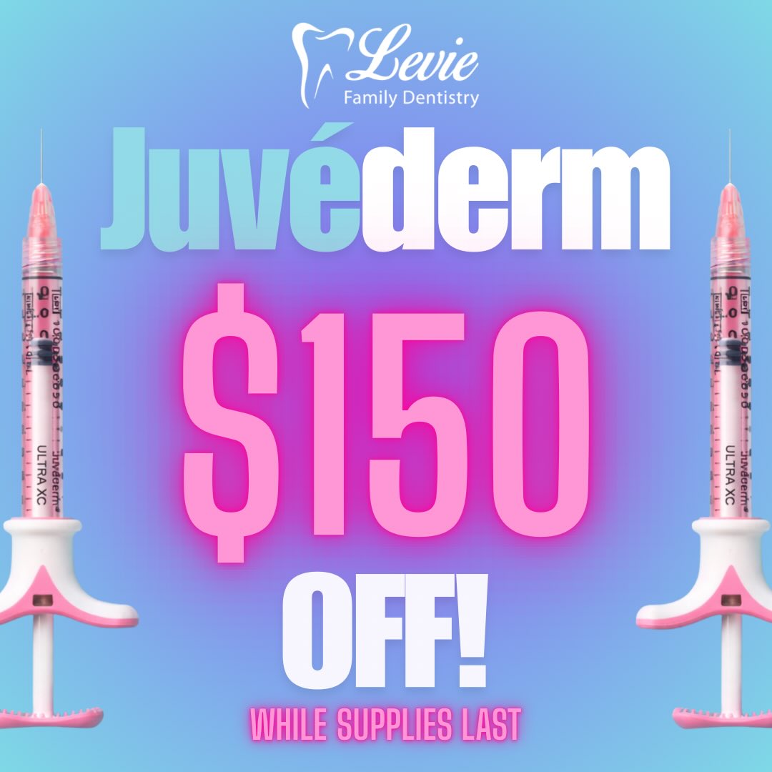 $150 OFF Juvederm syringes💉💋💕
Overstock sale happening NOW!!!
Only at Levie Family Dentistry — while supplies last!
Share this post and tag us!
📲706-638-2784