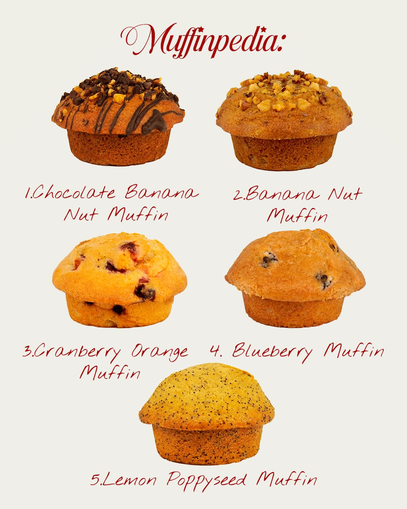Muffinpedia 📖🧁
Your daily muffin knowledge.
Soft. Fresh. Baked with love.
The only question is… which one today?
