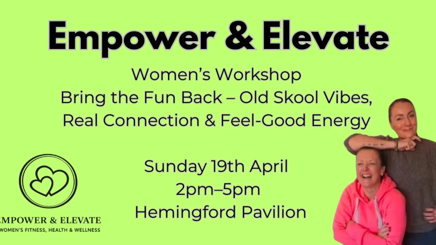 ✨ EMPOWER & ELEVATE ✨
Feel Good Fitness. Real Conversations. Time Just for YOU 💜
When was the last time you did something just for yourself…
Not for work.
Not for family.
Not because you “should”…
But because you wanted to?
This is your space to step out of the chaos…
and step back into YOU.
💜 Join us for our next Empower & Elevate Workshop 💜
📅 Sunday 19th April
🕑 2:00–5:00pm
📍 Hemingford Pavilion
Hosted by myself & Nicola Guitart ✨
What’s it all about?
This is not a bootcamp.
This is not about pushing yourself to exhaustion.
This is about:
✨ Moving your body in a way that feels GOOD
✨ Letting go of stress and tension
✨ Having real, honest conversations
✨ Laughing, connecting and just being yourself
💃 Feel-Good Movement (Old Skool Vibes!)
We’re bringing the fun back into fitness 🙌
Think simple, uplifting routines… feel-good music… no pressure to get it “right”
🔥 Retro Legs, Bums & Tums
A little bit of strength, a little bit of burn… but in a way that feels empowering, not punishing
🧘♀️ Mindful Movement
Stretch, mobility, breathwork, relaxation…
Slow it right down and give your body what it actually needs
☕ Real Talk & Connection
Open chats around hormones, energy, stress, life…
No judgement. No filters. Just real women supporting each other
You’ll leave feeling:
✨ Lighter
✨ Calmer
✨ More energised
✨ More like yourself again
No pressure. No perfection.
Just come as you are 💜
🎟️ Spaces are limited
👉 Book here: www.bookwhen.com/andreagaynor
Or drop me a message if you want to know more 💌
This is your reminder…
You deserve time for YOU too 💫