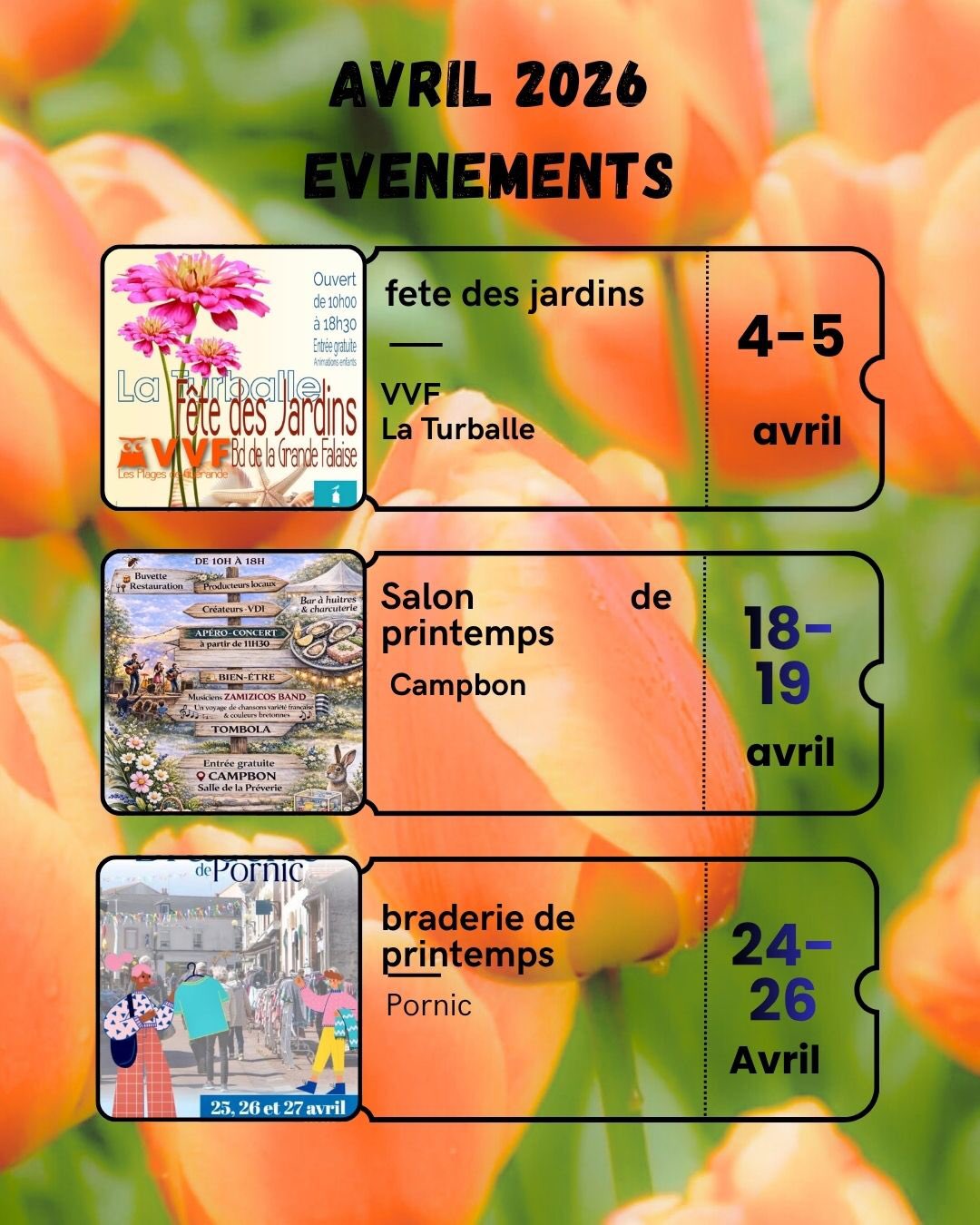🌸 Hello Avril ! Voici les événements à ne pas manquer ce mois-ci avec Natyloe Cosmetics 🇫🇷✨
🌿 4-5 avril
👉 Fête des plantes, La Turballe: artisans, plantes, rencontres & vibes ensoleillées
👏 19 avril:
👉Salon de printemps: Campbon
immersion dans le savoir-faire artisanal
🔥 24 au 26 avril
👉 Braderie des commerçants, Pornic:
Street commerce & sensations printanières
✨ Quel événement vous tente le plus ?
📍 Tag ton +1 et organise ton mois d’avril !
#Pornic #Avril #sorties44 #loireatlantique #artisanatfrançais🇫🇷