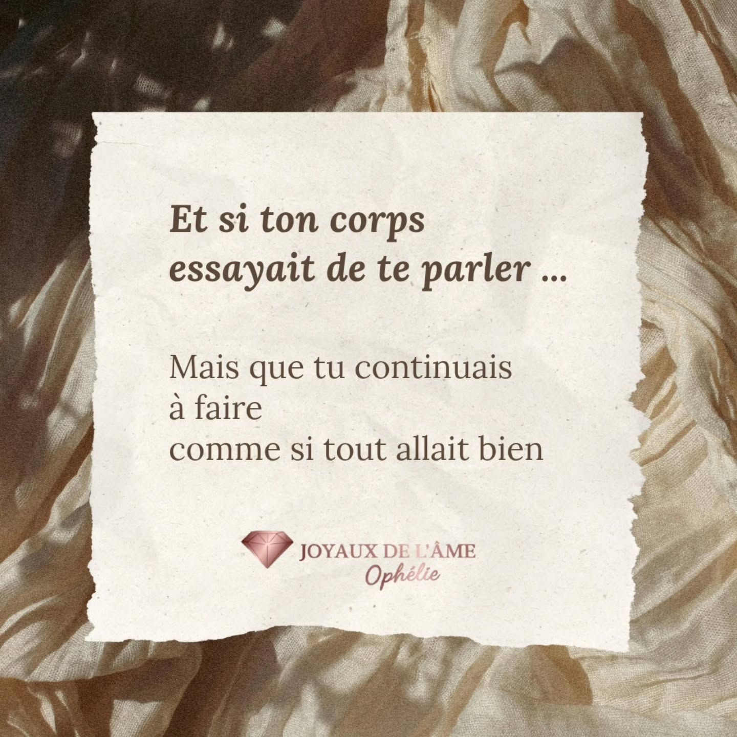 Chaque tension, chaque fatigue, chaque sensation est un message.....
Et si, au lieu de lutter...
Tu choisissais de t'écouter ?🤍
Où ton corps t'appelle en ce moment ?
Dis-le-moi en commentaire.
Ce contenu ne remplace pas un avis médical 🩺
✨Guidance intuitive
✨Écoute du corps & de l'âme
✨Soins énergétiques
✨Émotions - blocages - Alignement
Ophélie- Accompagnante holistique 🌸
#guidanceintuitive
#alignementinterieur
#soinsenergétiques
#écouteducorps
#connexionàsoi