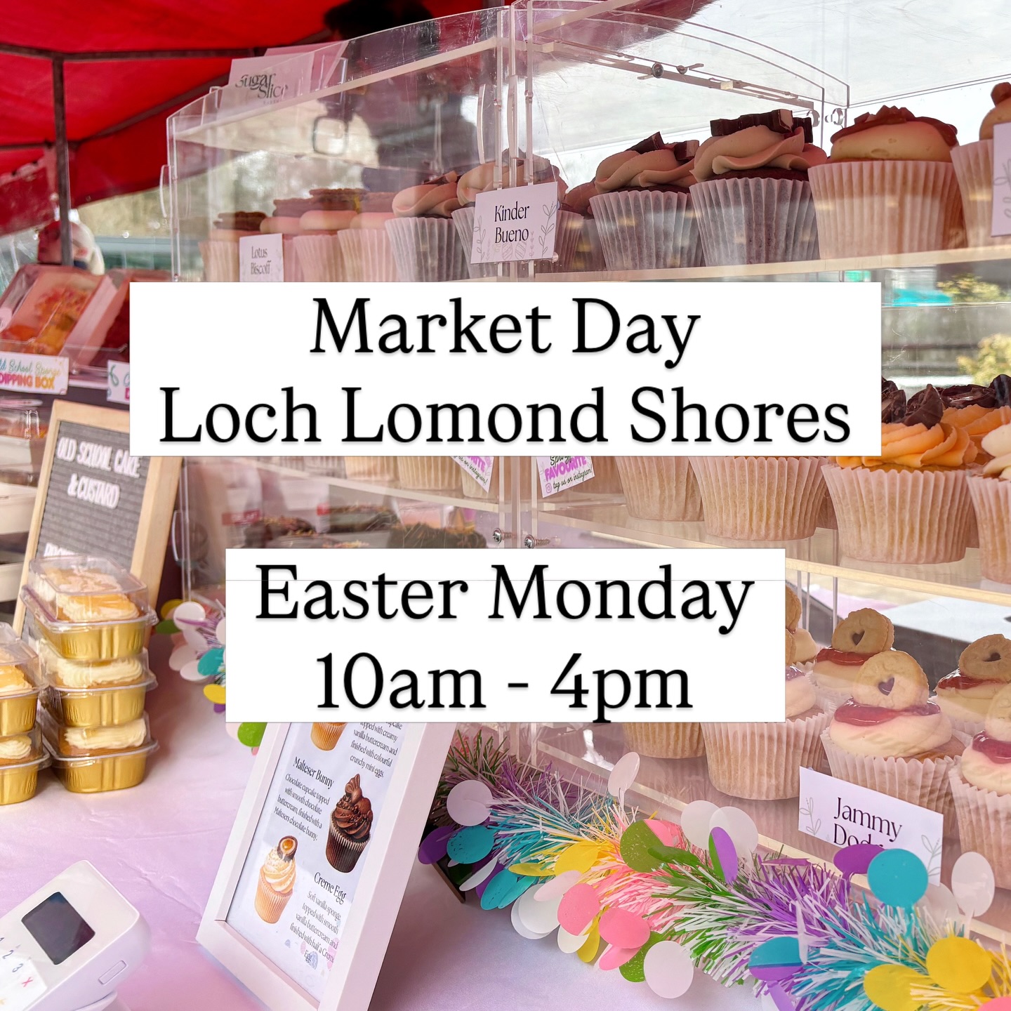 After storm David, we’re STILL going 💪🌪️
Find us at Loch Lomond Shores today
🐣 Easter Monday | 10am–4pm
🍰 Old School Sponge & Custard
🍫 Brownie Dipping Pots
🎨 Paint Your Own Cookies (perfect for the little ones!)
🧁 Premium Flavoured Cupcakes
Flavours Include:
- Classic Vanilla
- Chocolate Fudge
- Mini Egg
- Malteser Bunny
- Creme Egg
- Lotus Biscoff
- Kinder Bueno
- Salted Caramel
- Jammy Dodger
Pop by, treat yourself, and make the most of your Easter Monday! Easter Bunny visits between 1pm-3pm🐰