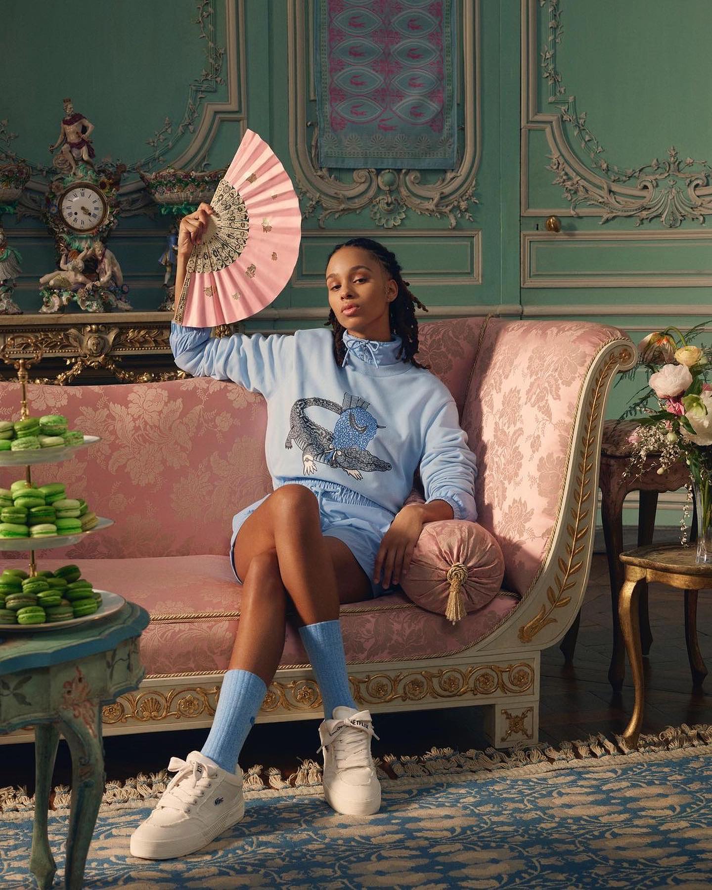 @lacoste x @netflix in the Salon Bleu 🐊🫖💘🎀🧁