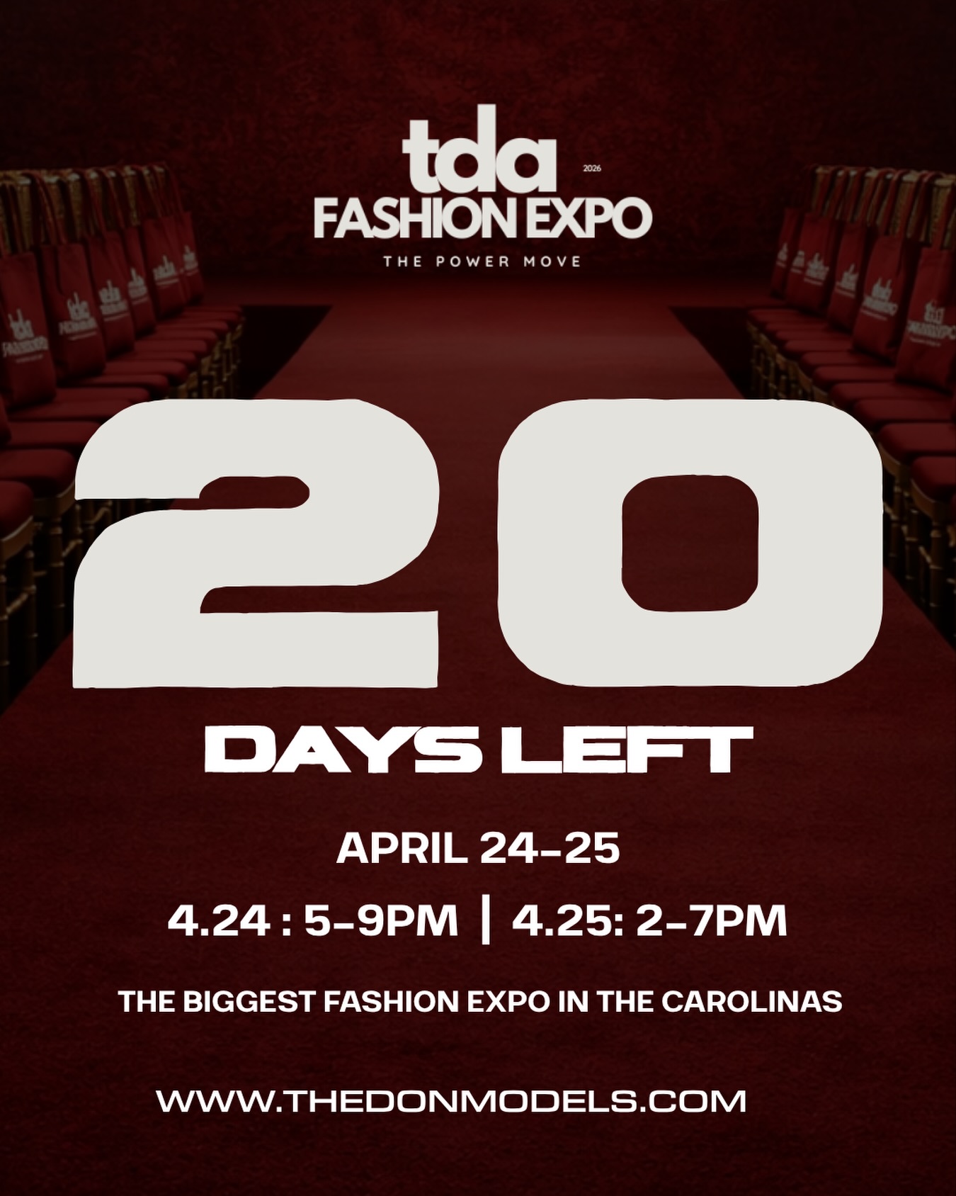 20 DAYS AWAY 👀🔥
Yeah… it’s getting REAL.
Raleigh, are you ready?
The BIGGEST Fashion Expo in the Carolinas is about to take over and you already know the energy is going to be crazy 😮💨
Runways.
Panels.
Live performances.
Networking.
A room FULL of creatives, entrepreneurs, and talent ✨
📅 April 24–25
VIP Night: 5–9PM
Expo Day: 2–7PM
Now be honest…
Do you have your ticket AND your outfit ready? 👀
🎟️ Secure your spot now
Because 20 days is going to fly by…
