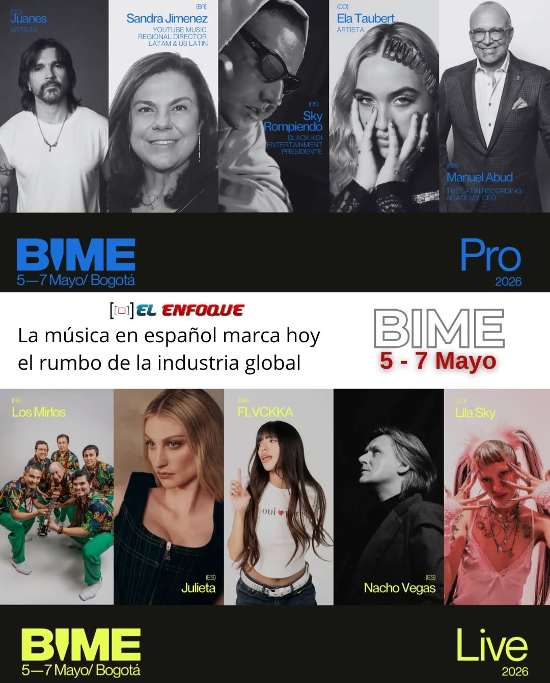 Juanes, Sky Rompiendo, Ela Taubert y más voces se reúnen para celebrar los 5 años de BIME.
Profesionales de todo el mundo analizan el fenómeno de la música en español que marca hoy el rumbo de la industria global.
Una apuesta que fortalece la conexión entre los ecosistema musicales de Europa y América latina.
@bimenet_ #latino #música #Colombia