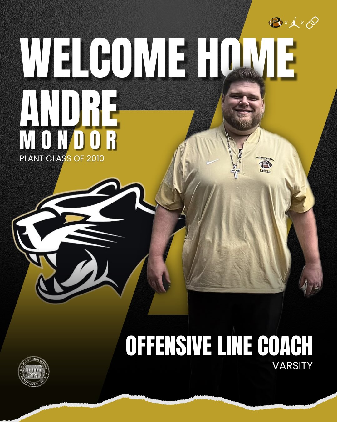We’ve got another Plant standout returning to coach the Panthers this season! Andre brings valuable experience and a championship mentality. #11as1 #noexcuses #alwaysalink