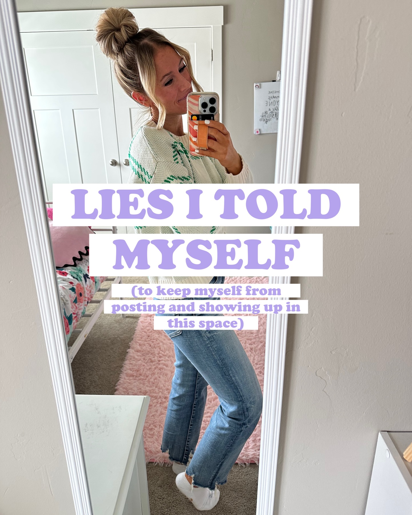 I’m really good at cheering ppl on. Like kevin has to remind me all the time: go comment on our own posts (for @hellohappytowels) and hype those up!
…cuz I will go comment and talk to everyone else all day on this lil app🤣! I love the social community on here, and meeting in person? The most fun!🫶🏽
But here’s the lies I told myself, so I wouldn’t feel bad about not posting or sharing and showing up.
TERRIBLE THINKING HUH
Let’s flip the script right around and stop over thinking everything ya?👌🏽✨