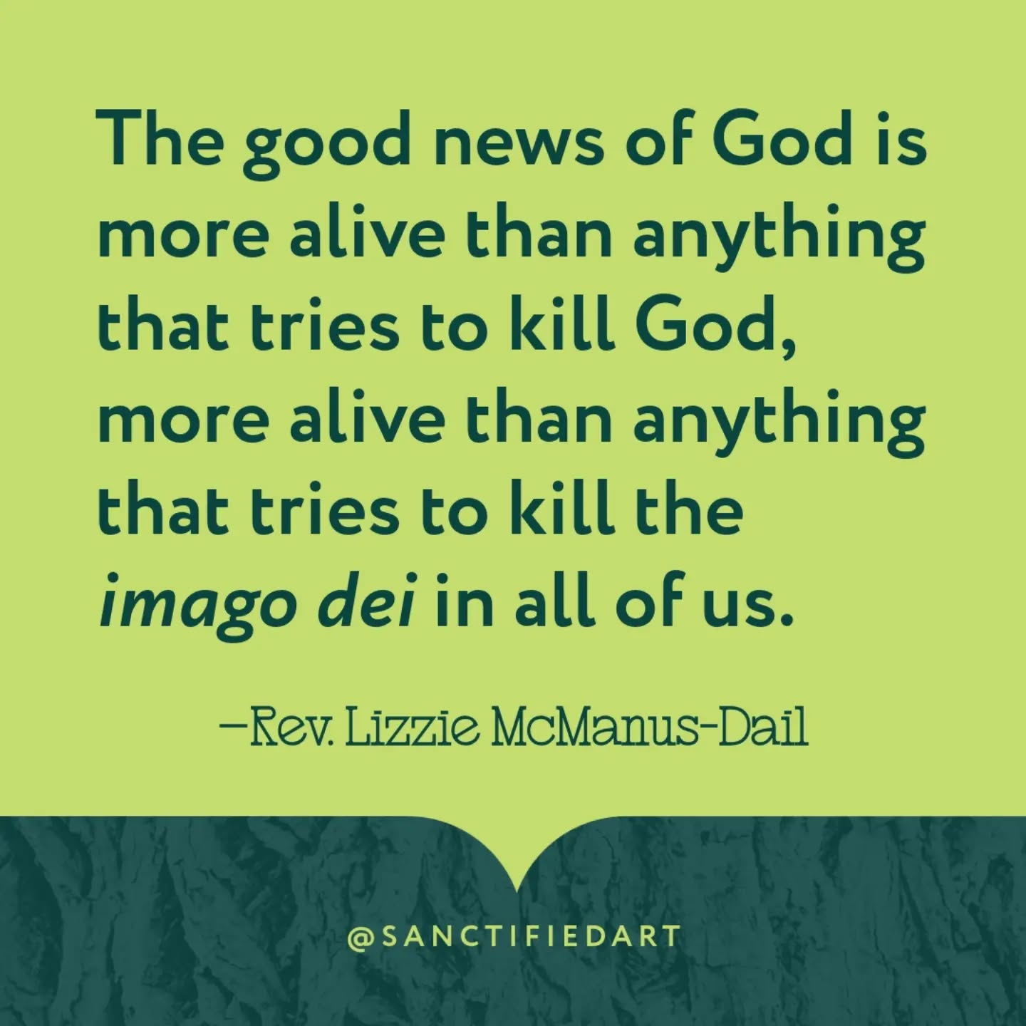 “How can we trust resurrection when death is on the world’s throne?
Because Jesus knows what we will always need to be reminded of: the good news is greater than any tyrant. The good news of God is more alive than anything that tries to kill God, more alive than anything that tries to kill the imago dei in all of us. Kings come and kings go, and we may tremble still—but God? God shakes the earth with power and might so tender and so fresh it can make a tomb bloom with new life.
Amen, alleluia.”
—Rev. Lizzie McManus-Dail (@rev.lizzie), from her commentary on Matthew 28:1-10 | @sanctifiedart
