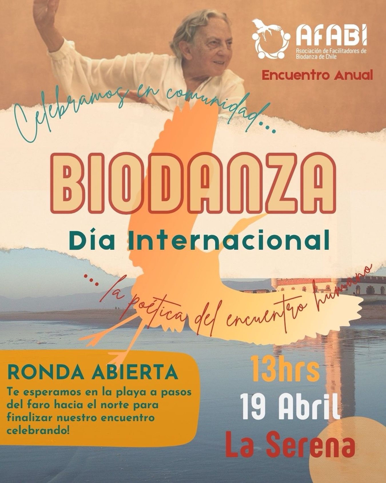 Te recordamos esta invitación!!!
Ya no te queda nada para reunirnos en nuestro encuentro anual el lugar finaliza celebrado nuestro gran día 🙌
En la playa, rodeados de mar, arena, el calor del sol y el abrazo de naturaleza nos acompañan a danzar en el ritmo de la vida.
Está ronda abierta a toda persona que desee participar, se realizará cerca del faro en la serena para crear una gran ronda!
Tendremos mas celebraciones de Biodanza este mes??? Siiiiii! En diferentes regiones, así que atenti a la información que continúa.
En este día principal, nos vemos en la cuarta región a las 13hrs 💗