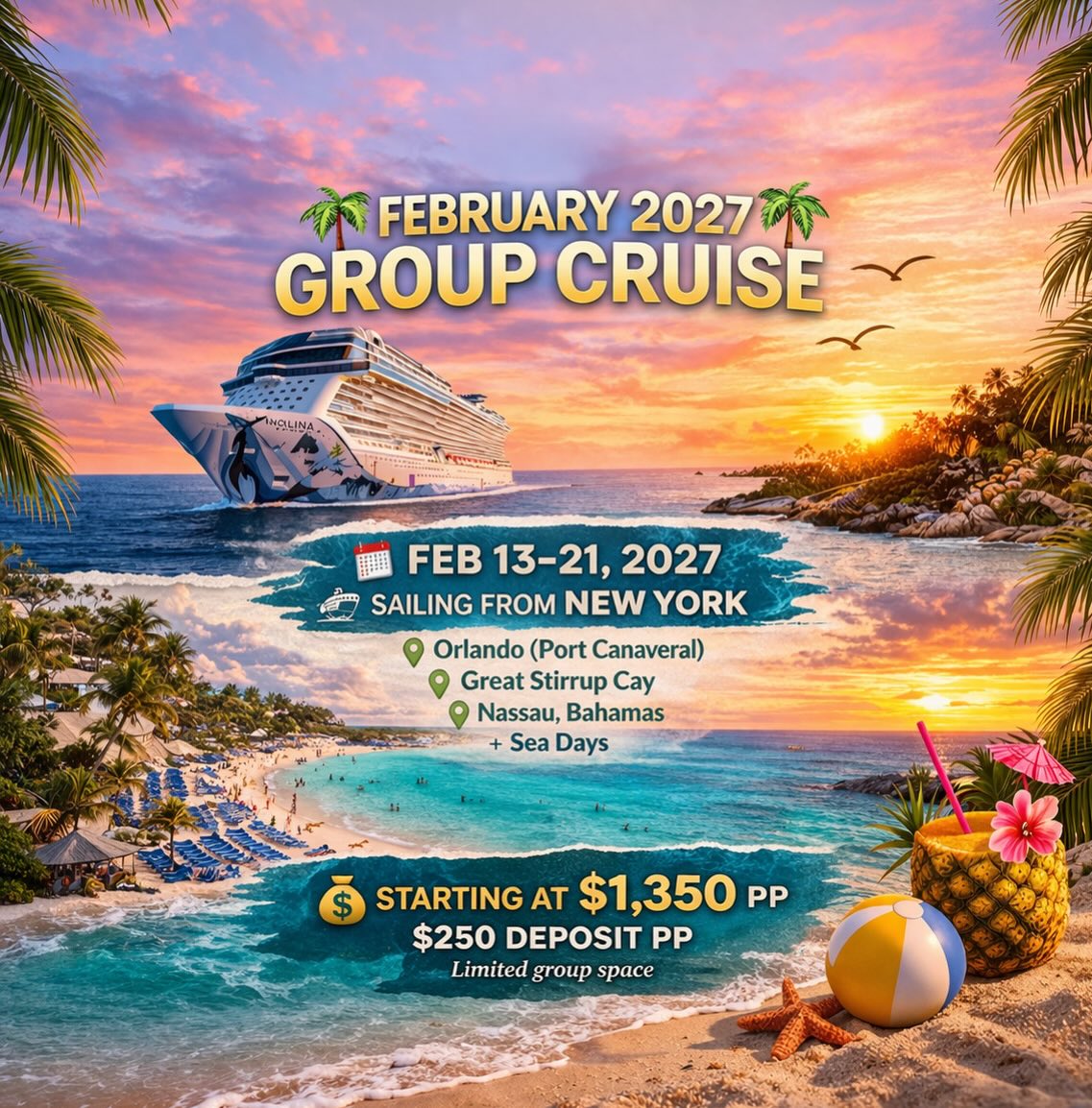 🚢 Ready to escape the cold this winter? ❄️➡️🌴
I’m booking a February group cruise out of NYC, and we already have 16 rooms booked with an amazing group going!
If you’ve been thinking about getting away somewhere warm, this is such an easy and fun option. I help take care of all the planning, so you can just relax and enjoy your vacation 😊
For those local to me, I’m also working on optional group transportation and a hotel the night before, so everything can be as stress-free as possible (especially with February travel).
There is still availability, but rooms are starting to fill!
📩 Send me a message or comment below if you’d like details or pricing—I’d love to help you join us! #CruiseVacation
#WinterGetaway
#CaribbeanCruise
#GroupTravel
#TravelDeals