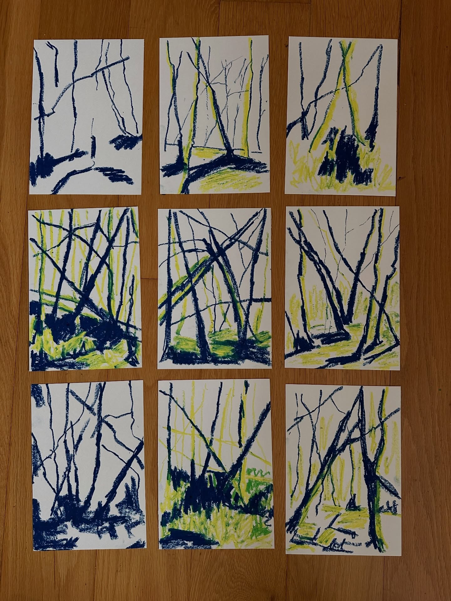 Forest inspired line and composition drawings. Oil pastels on paper. #forestseries #foreststudies #curatedeye #contemporaryart #linesrawings