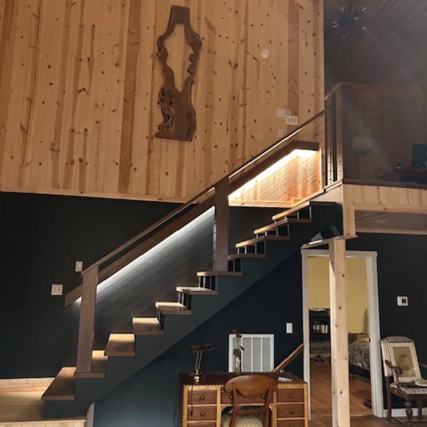 We built the railings with the led light and the stair treads. This job has more pieces to come soon. #aspectlighting,#customfurniture ,#custommillwork ,#currentdesigninspiration ,#interiordesigns