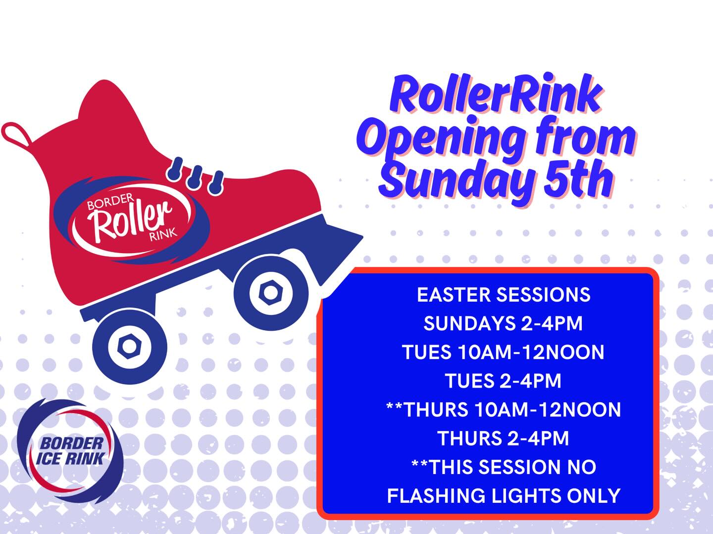 🛼🛼 Roller Disco open for Easter Holidays
⏰Sundays 2-4pm
⏰Tuesdays 10am-12 noon & 2-4pm
⏰Thursdays **10am-12noon & 2-4pm
Please note ** am session no flashing lights as we know they effect various people
☕️🧁 Cafe open
You can book online or walk-in and pay at kiosk.
🛼🛼 lots of skates for hire
Our hire skates are quad skates from child size junior 6 to Adult size 12.
Wrist guards available- we do recommend them.
Rollerblades welcome - we just don’t have any for hire.
🎶 tunes on, kiosk takes requests