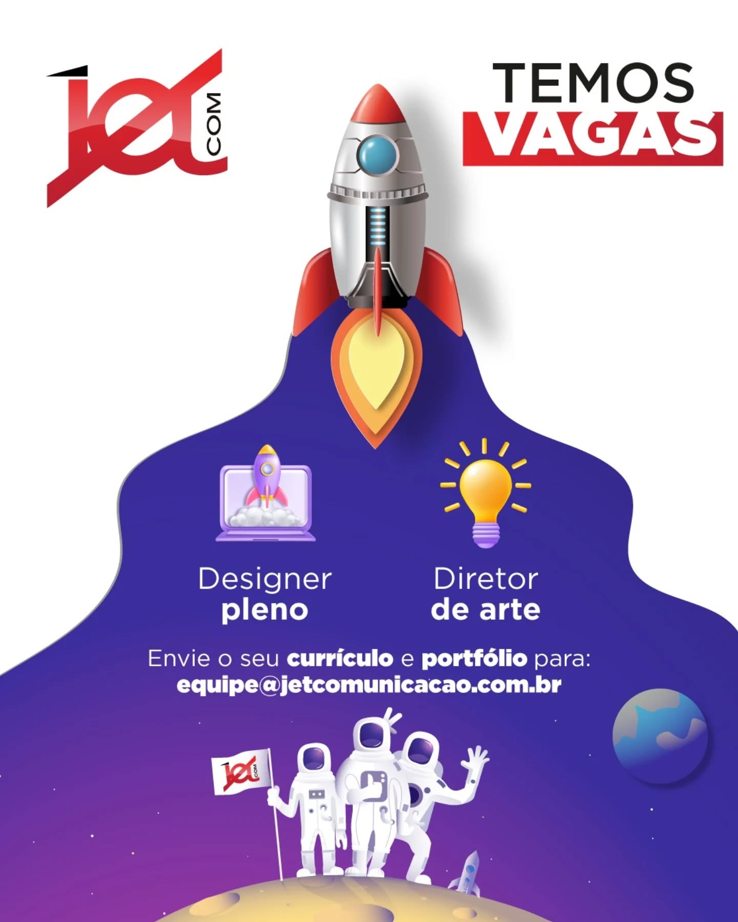 🚀 A Jet Comunicação está contratando!
Estamos em busca de dois talentos para o nosso time criativo: Designer Pleno e Diretor(a) de Arte.
Se você respira criação, domina o Pacote Adobe e quer atuar em uma agência com DNA digital, seu lugar é aqui!
🎨 As Vagas:
Designer Pleno: Foco em conceitos visuais, key visuals e desdobramentos (on/off).
Diretor(a) de Arte: Além da criação, buscamos perfil de liderança para gestão de equipe e participação estratégica em reuniões.
📍 Onde e Como:
Modelo: Híbrido (Majoritariamente Home Office + reuniões presenciais esporádicas).
Local: Vila Buarque, São Paulo (Rua Gen. Jardim, 618).
✅ Requisitos:
Experiência em agência.
Domínio de Photoshop, Illustrator, After Effects e Premiere.
Criatividade e repertório visual atualizado.
📩 Candidate-se agora!
Envie seu Currículo + Portfólio para:
📧 equipe@jetcomunicacao.com.br
Marque aqui aquele amigo(a) que é o match perfeito para essa vaga! 👇
#VagasDesigner #VgasDiretordeArte #DesignerPleno #Vagas #Emprego