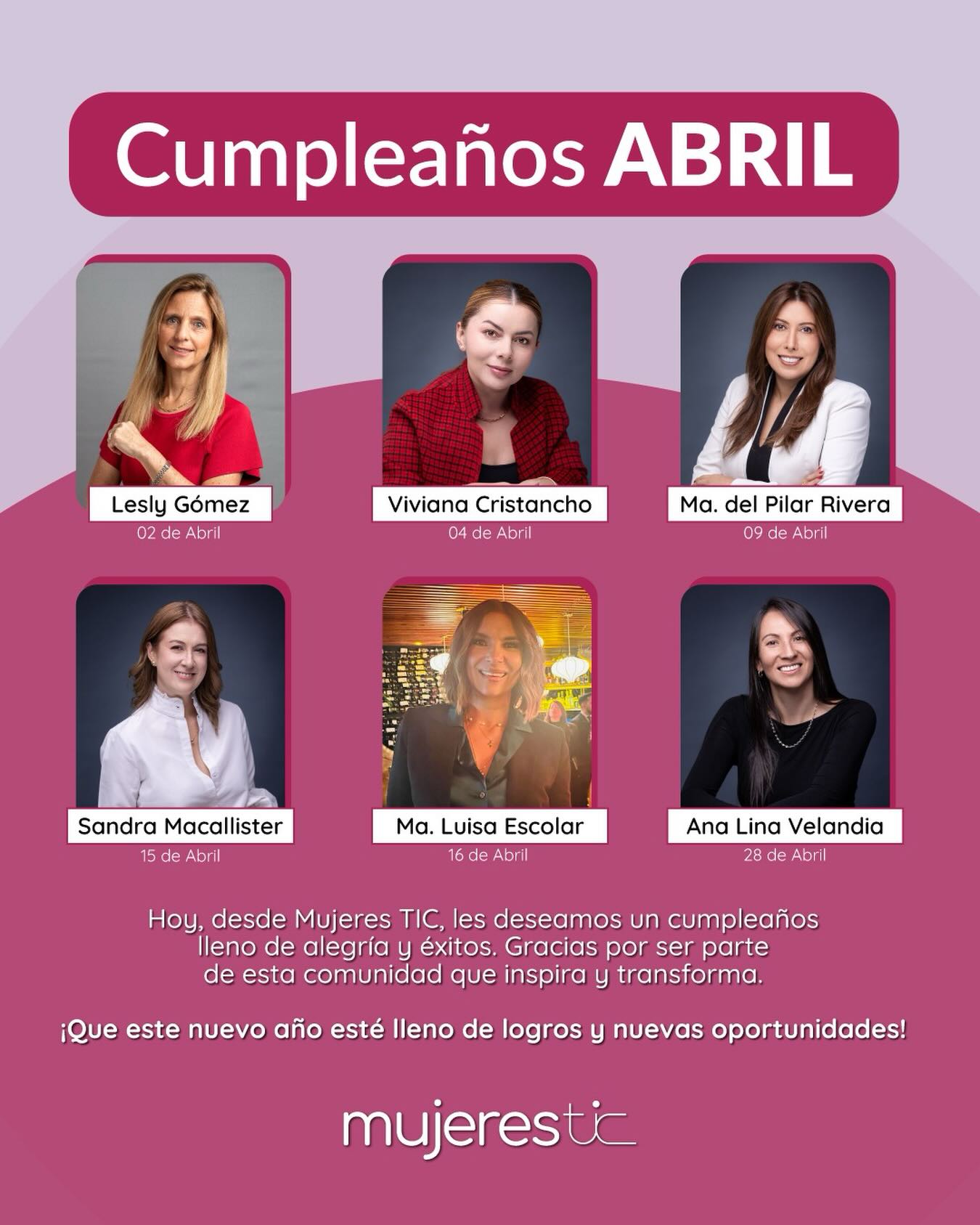 Abril nos recuerda que el talento femenino en tecnología no solo crece… transforma. 🚀
Hoy celebramos a nuestras Mujeres TIC que cumplen años este mes: líderes que inspiran, crean y abren camino con cada logro.
Su visión impulsa el cambio, su voz fortalece la industria y su impacto deja huella. 💜
¡Que este nuevo año venga con más retos conquistados, más sueños cumplidos y mucho más poder para seguir transformando!
#MujeresTIC #TalentoFemenino #Tecnología #Liderazgo #Innovación