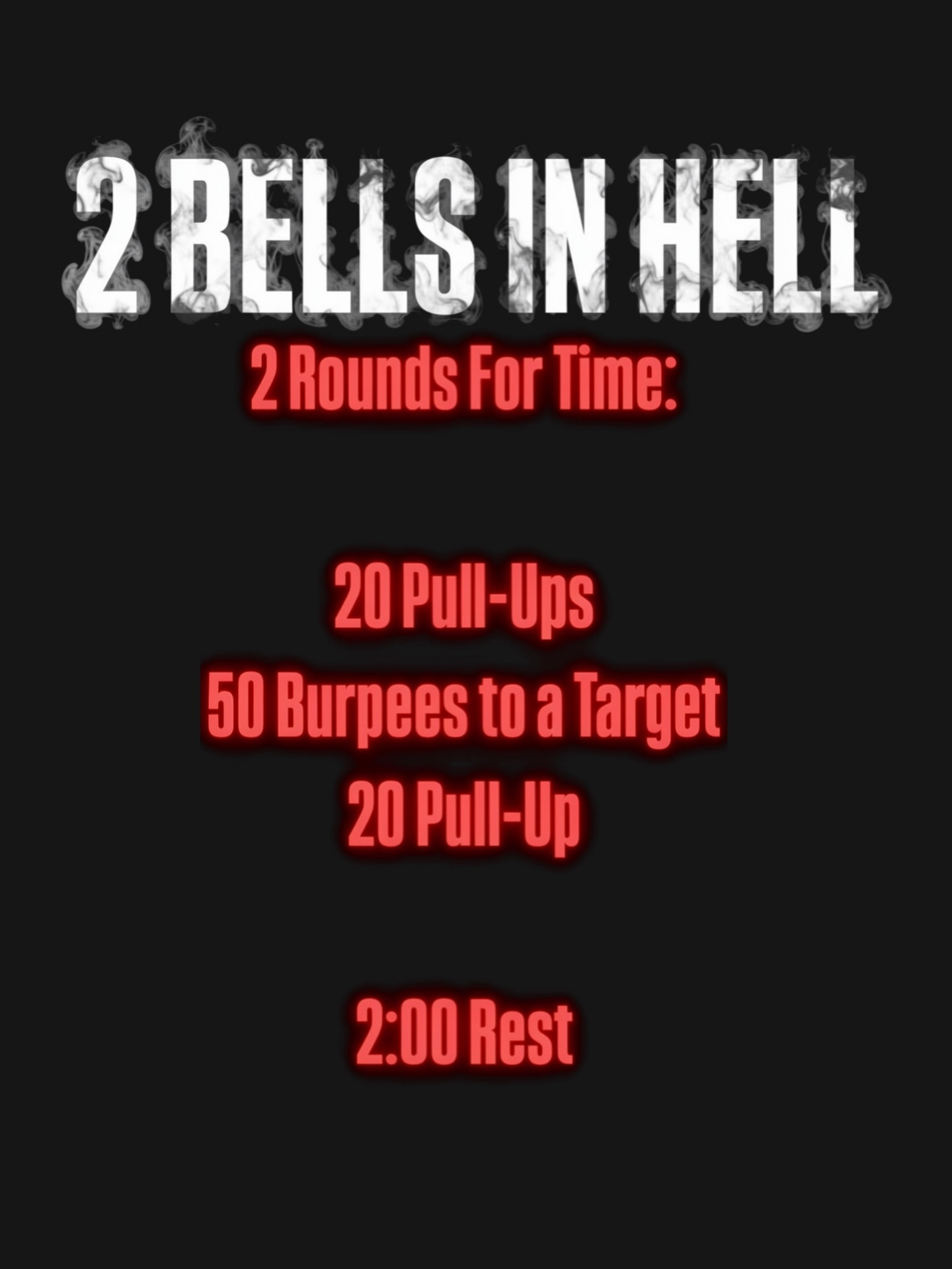 🔥2 Bells in Hell🔥
For time with the rest included in total time.
20 Pull-Ups (any variation).
Burpees to a target should be a burpee with the target to jump to 6” away from your outstretched arms.
Scales:
- Banded Pull-Ups or Ring Rows/ Barbell body Rows.
- Burpees: no push-up burpee or no push-up no jump Burpees.
Handle Business. Remember why YOU are here.
#werisebyliftingothers #igy6 #firefighterfitness #firstresponders #firstresponderfitness