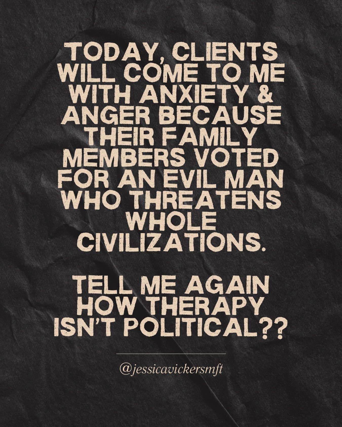 You are not overreacting. This is pure evil, and you should absolutely bring it into your therapist’s office.
We cannot look away and normalize this dangerous rhetoric. Your nervous system knows that, & your heart is breaking for a reason. 🖤
Breathe. Have conversations that need to be had. Contact your representatives!! (Use the app 5 Calls) Donate to humanitarian orgs (like UNICEF). Stand with Iran.
Let me know what’s helping you get through this time. Do you have a strong therapist who won’t just be a blank slate?
Yes, we’re privileged. Yes, we can still do something. Yes, therapy is political. ✊🏽✊🏽✊🏽
