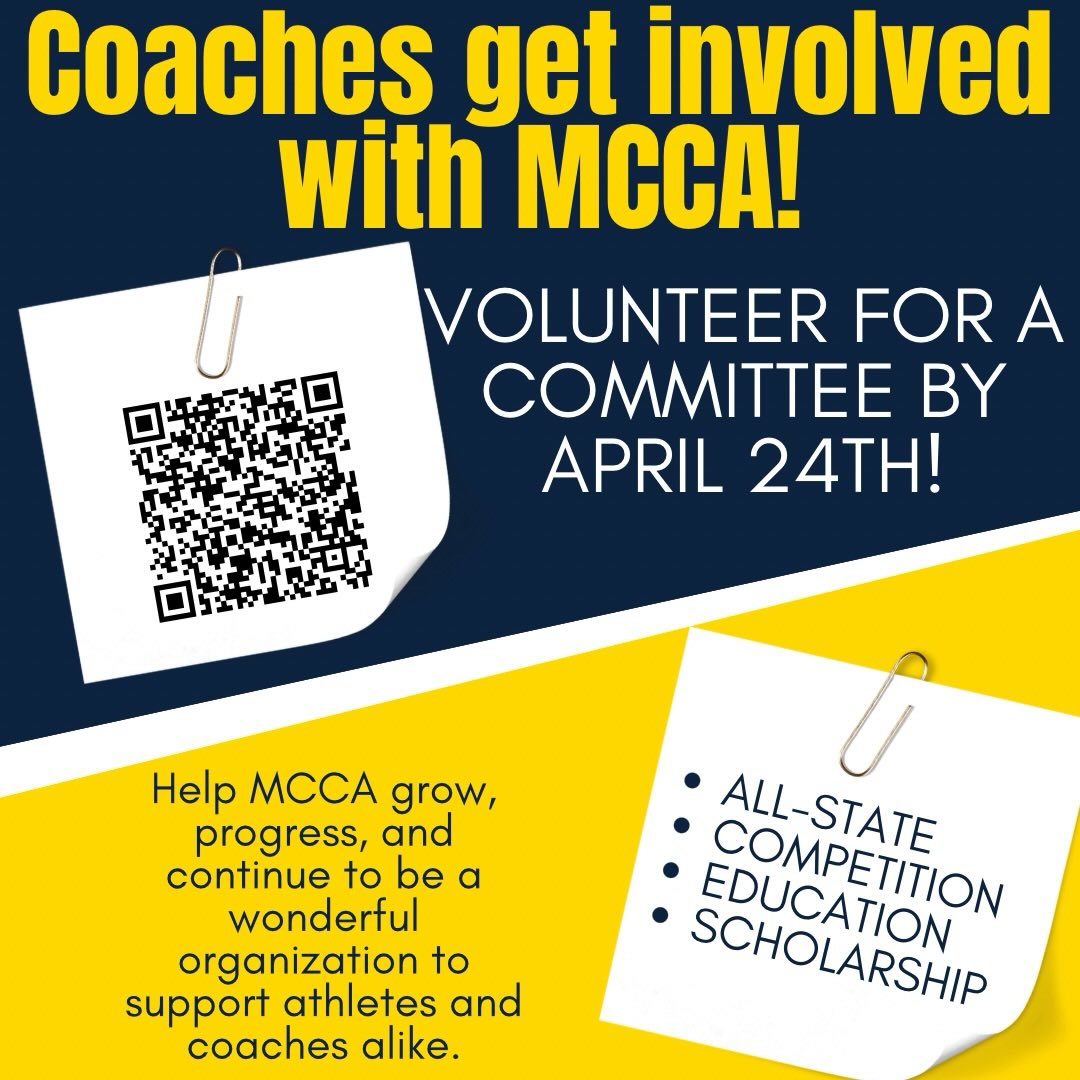 VOLUNTEER FOR A MCCA COMMITTEE‼️
Scan the QR code or register at missouricheercoaches.org under the conference tab!
