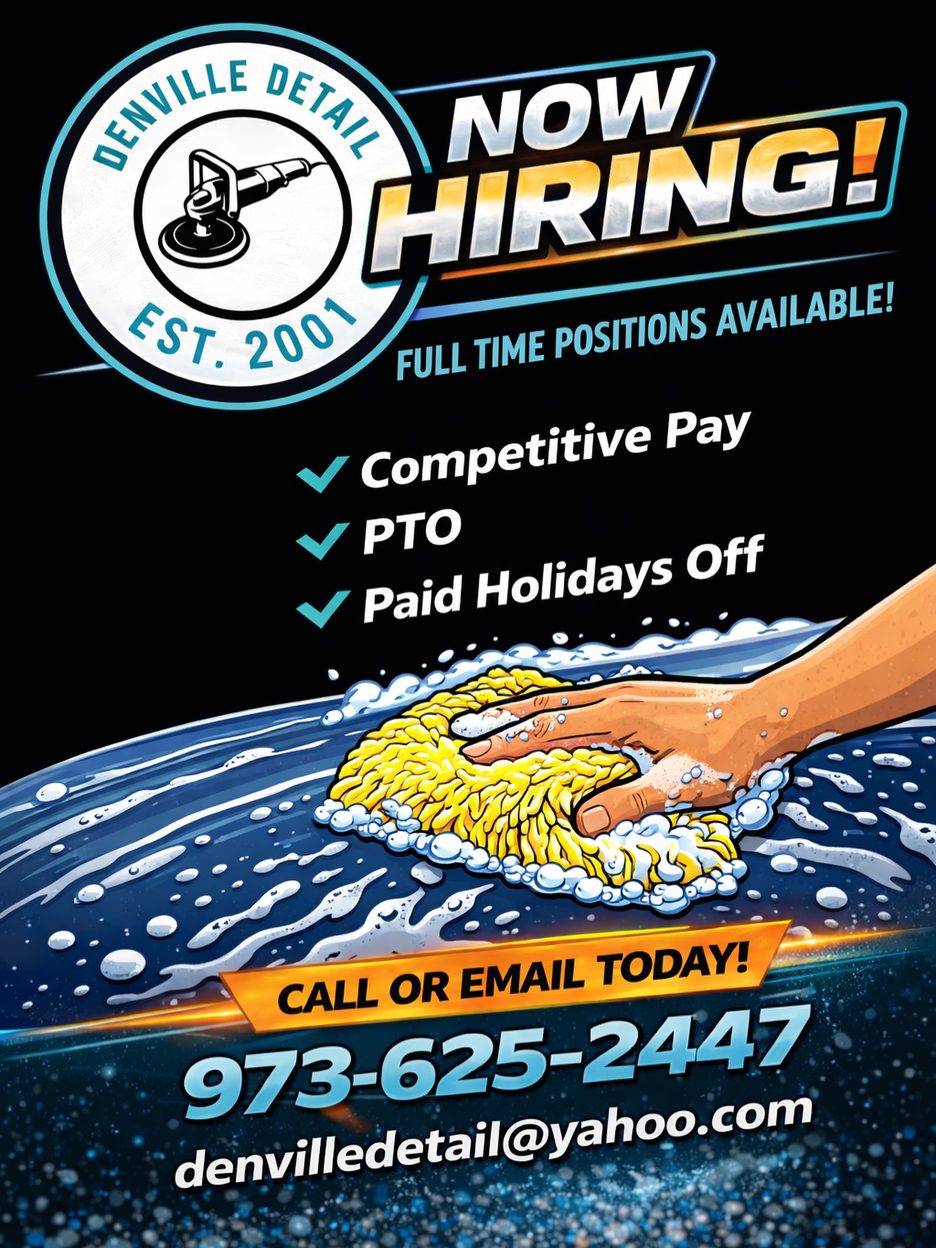 Welp…
-
We hired two people and we need MORE!!!
-
Give us a call, stop by, email, teleport we don’t care!
-
We are looking for automotive detailers looking to pursue a CAREER, not just a job
-
$200 referral - cash/zelle/venmo or credit towards any detailing service!
-
Like - comment - share with friends and family!