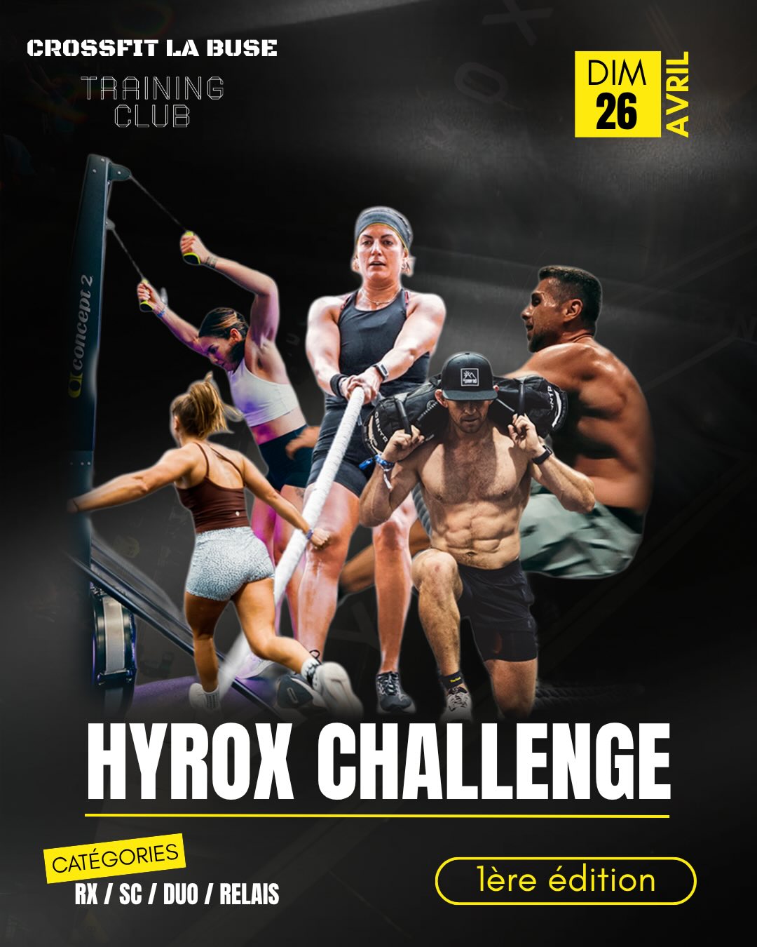 📅 Dimanche 26 avril ( inscription en lien dans la bio - ASRX BOARD )
Viens tester tes limites sur notre premier HYROX CHALLENGE au sein du Hyrox Training Club La Buse 💪
Deux formats accessibles à tous :
• HYROX 1000
• HYROX 500
👤 Solo
👥 Duo
🔄 NOUVEAUTÉ : format RELAIS
⚖️ Catégorie OPEN → Poids adaptés pour permettre à chacun de participer et se dépasser
Que tu sois débutant ou confirmé, viens vivre une expérience intense, fun et accessible 🔥
🎽 T-SHIRT OFFERT
Tu vas souffrir… autant être stylé 🥵
🔥 EXPÉRIENCE HYROX MAX
💥 Badge finisher offert 😉
🏆 Classement général
🚀 Top performers → ÉLITE
🥇 1er de chaque catégorie d’âge
🏁 Sled sur MOQUETTE
💥 Chaque détail compte
📍 CrossFit La Buse – Hyrox Training Club
